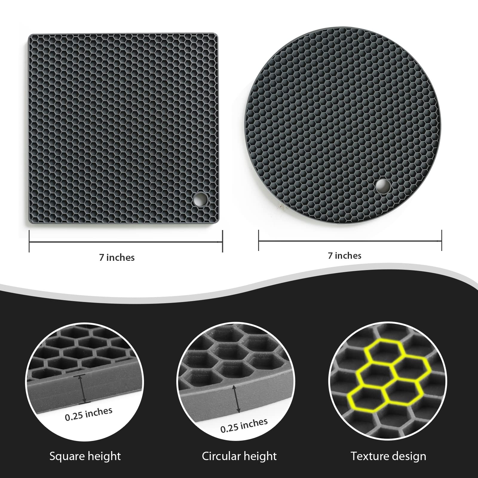 Heat Resistant Silicone Trivets for Hot Pots & Pans - Non-Slip Kitchen Pot Holders, Countertop Hot Pads & Heat Mats for Stovetop, Oven & Dining Table - Perfect for Cooking, Baking & Serving Hot Dishes Safely