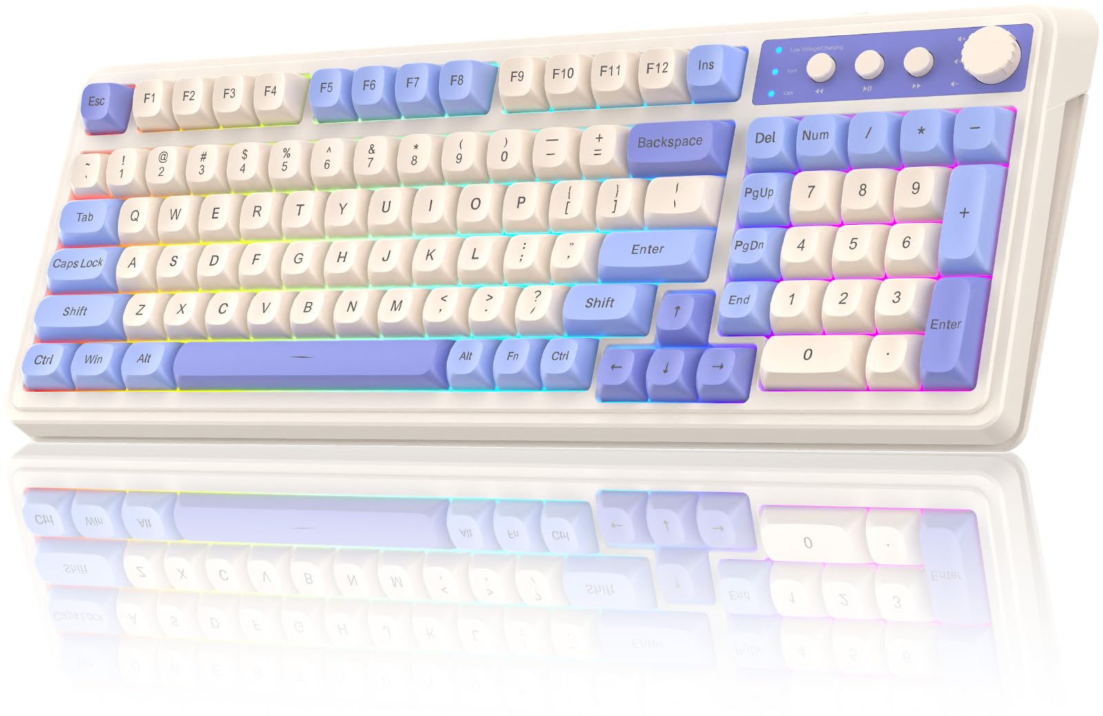 AULA 99-Key Tri-Mode Wireless Mechanical Keyboard - Bluetooth/2.4GHz/USB-C, RGB Backlit with Number Pad & Media Knob, Creamy Purple Gaming Keyboard for PC, MAC, Xbox - Perfect for Gaming, Office Work & Typing