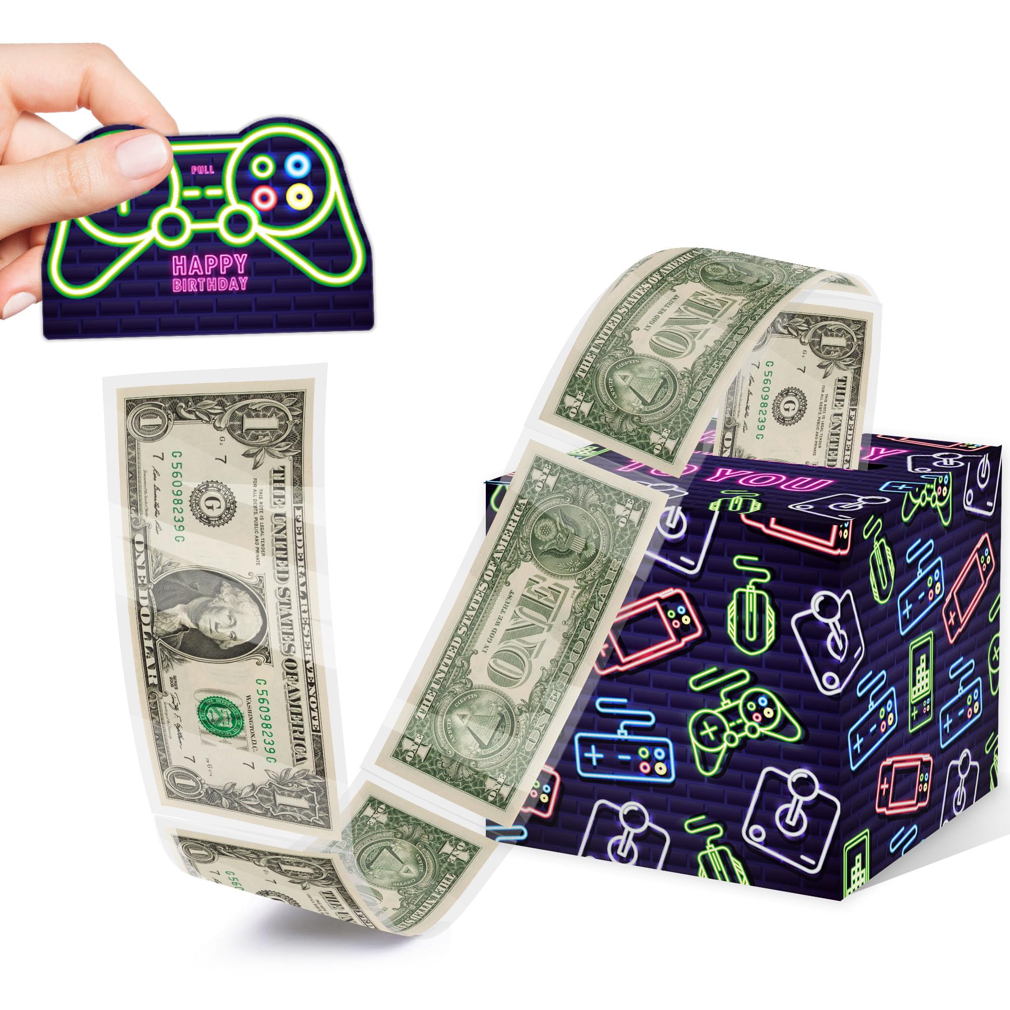 Neon Surprise Money Box Gift Pull - Fun Birthday Cash Gift Set with Card & 35 Transparent Bags for Kids, Boys & Girls | Perfect for Birthday Parties, Game Nights & Surprise Gift Exchanges