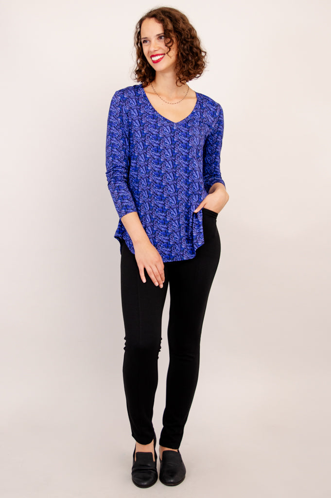 Jackie Long Sleeve Top - Midnight Leaves Print - Bamboo Fabric - Women's Casual Shirt - Perfect for Fall & Winter Layering