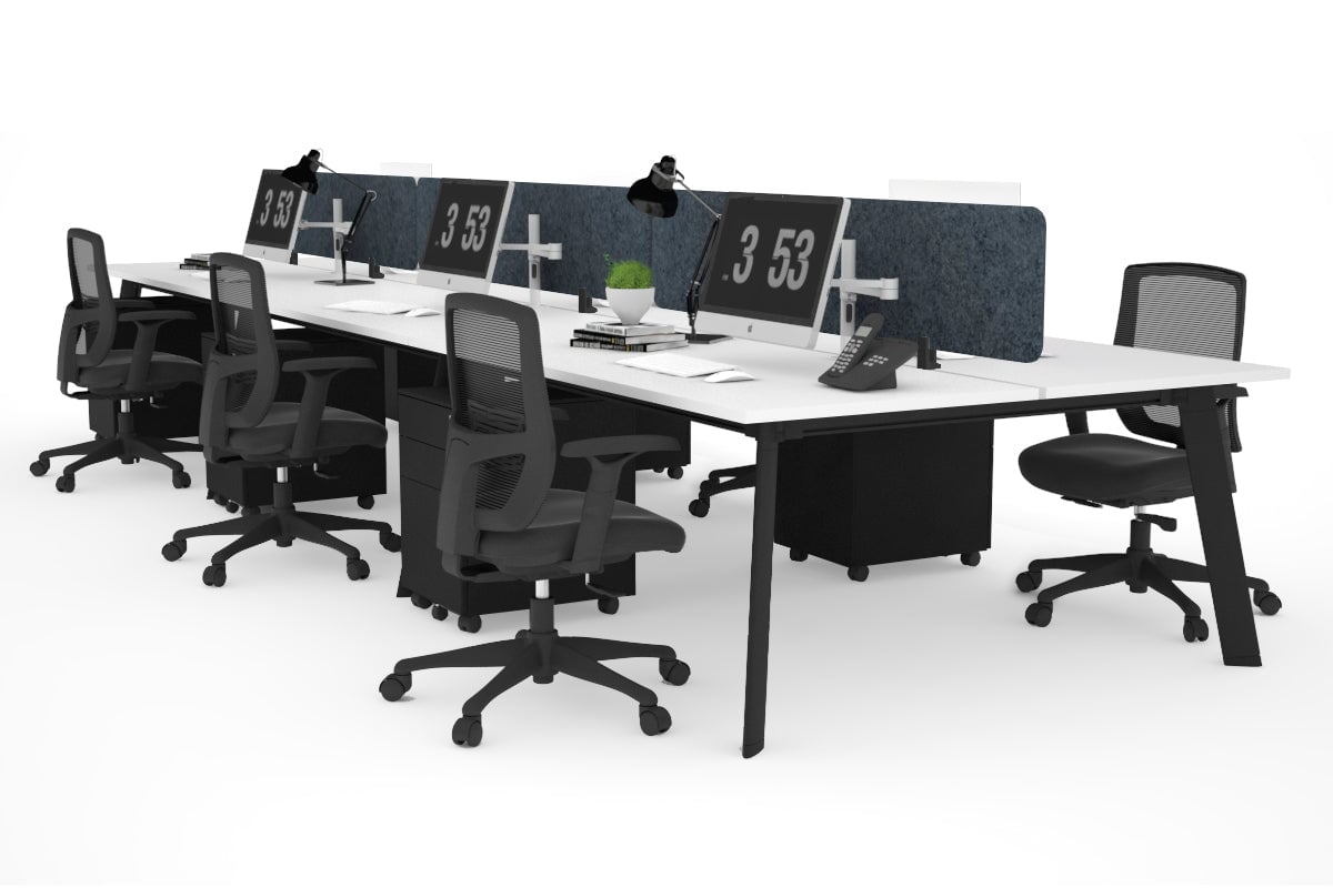 6-Person Workstation with Black Frame - 1600L x 700W Dimensions - Ideal for Office, Conference Room, or Coworking Space