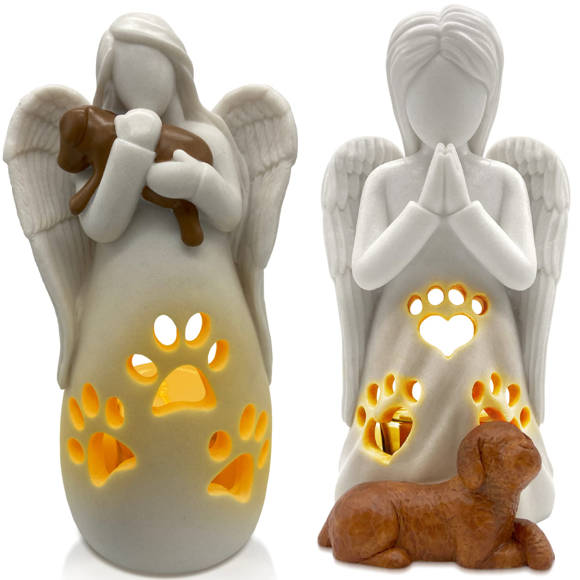 OakiWay Dog Memorial Gifts Bundle - Angel Candle Holder Statue with Flickering LED Candle - Pet Loss Sympathy Gift for Dog Lovers - Perfect for Memorial Services, Pet Altars & Comforting Grieving Pet Owners