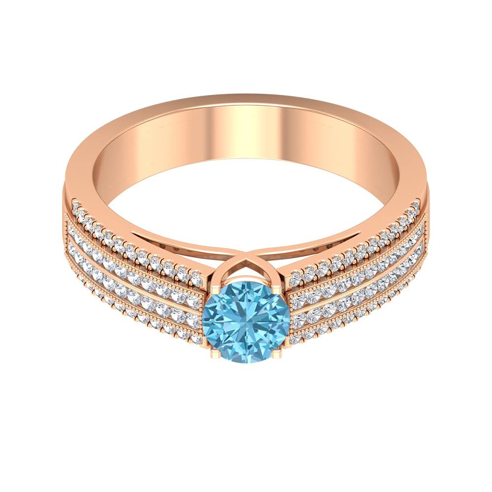 1.25 CT Aquamarine and Diamond Engagement Ring for Women - 14K Solid Gold with Side Stones | Elegant Wedding, Anniversary, or Promise Ring Gift