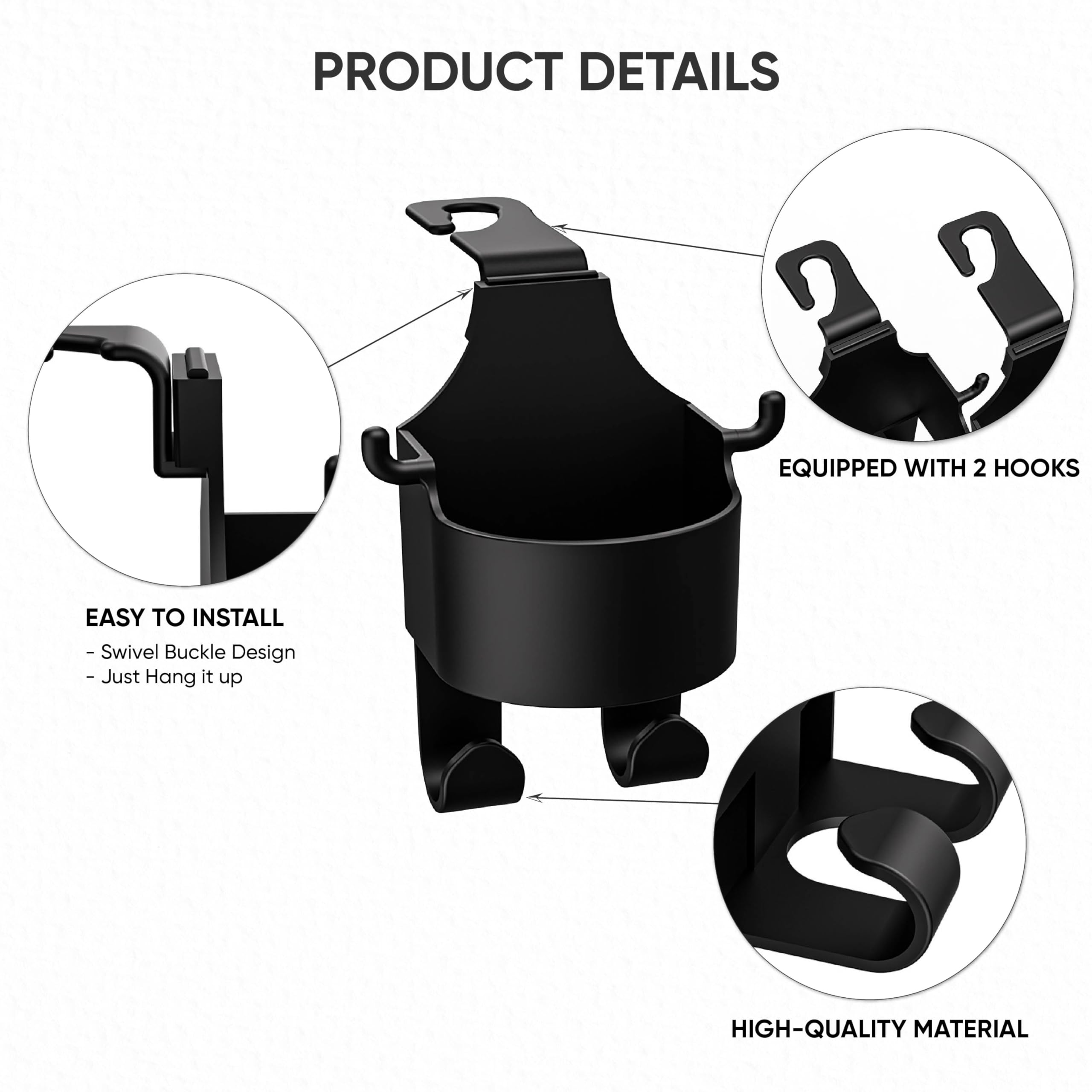 2-Pack Car Seat Back Hooks - Multifunctional Car Headrest Cup Holder & Phone Holder with Hanging Mount for Back Seat Storage (Perfect for Road Trips, Commuting & Family Travel)