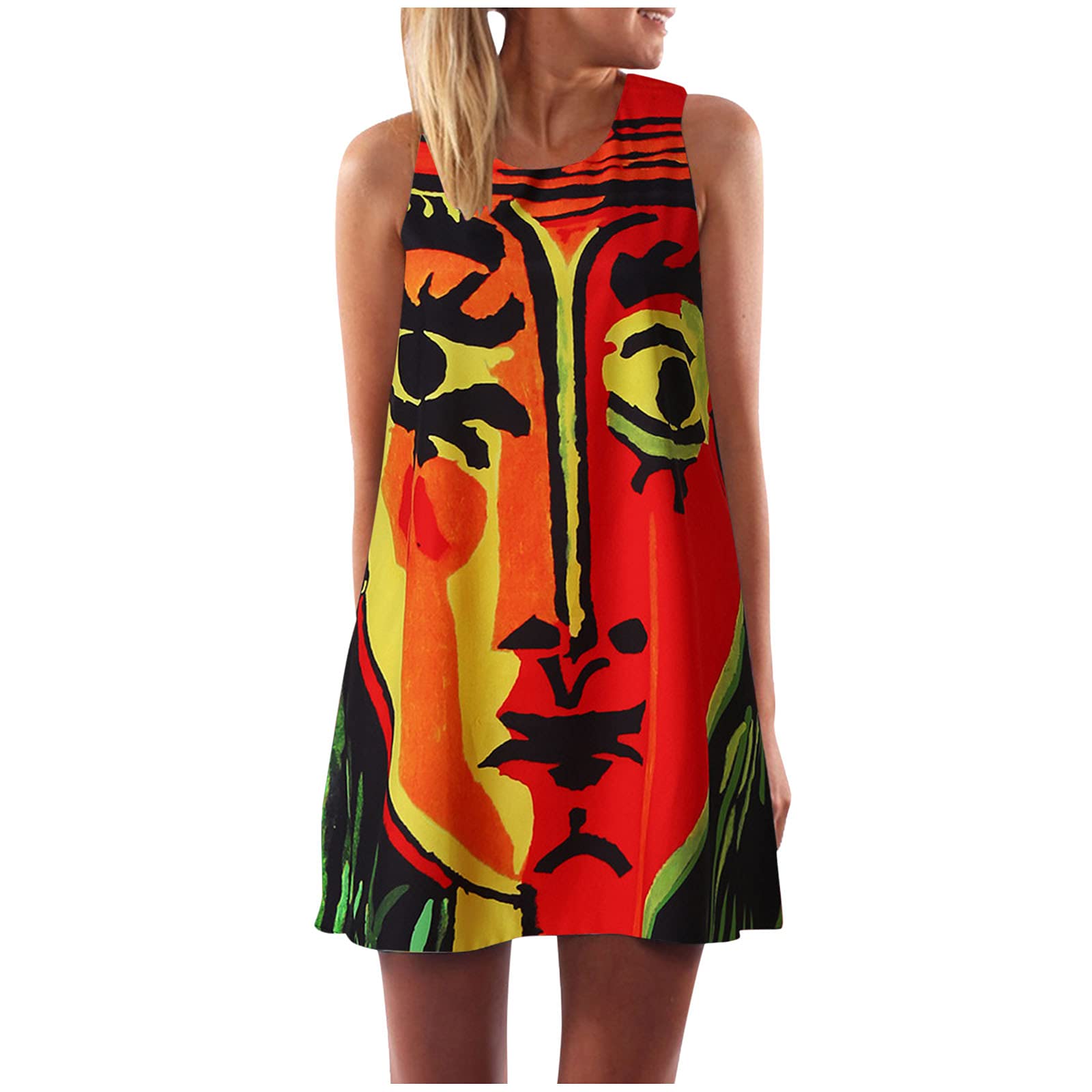 Vintage Boho Floral Print Mini Dress for Women - Sleeveless Summer Beach Dress with Retro Pattern | Perfect for Beach Vacations, Music Festivals & Casual Outings