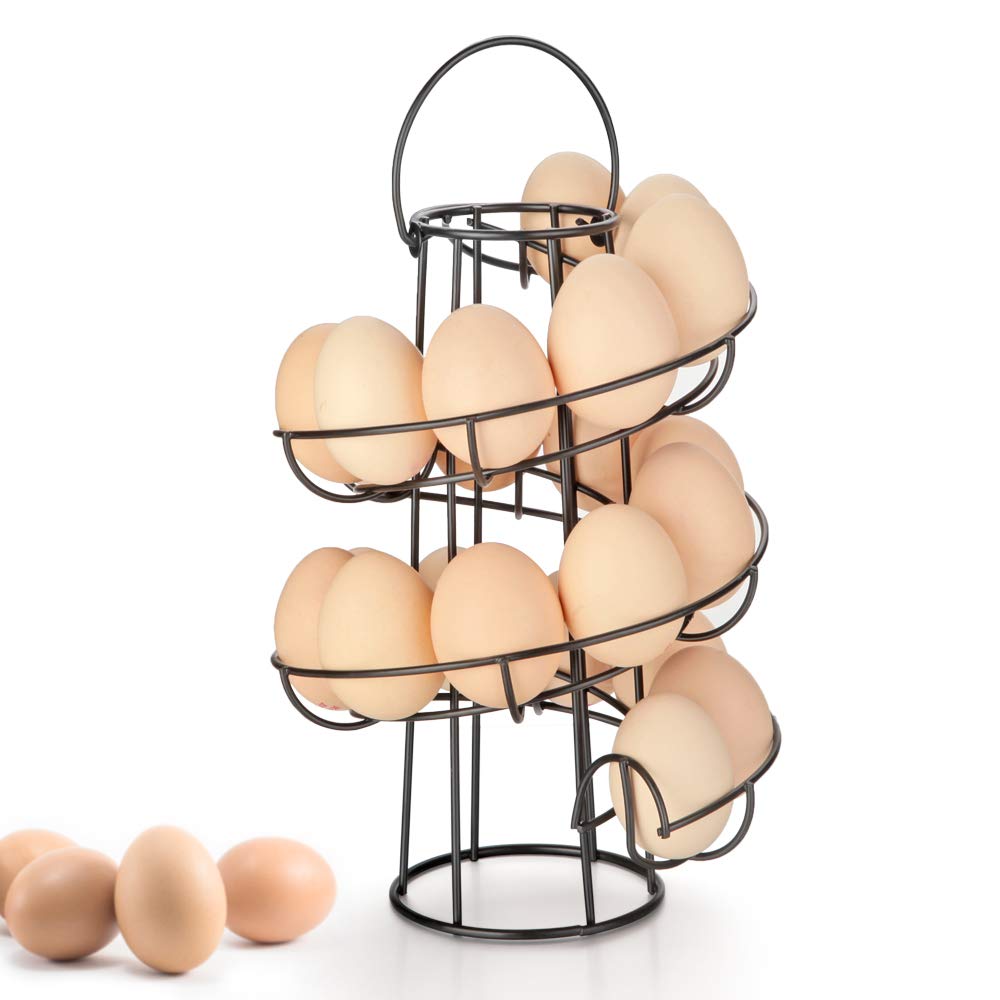 OBVIS Spiral Egg Skelter Dispenser - Metal Egg Storage Rack for Kitchen Countertop - Black Egg Holder Organizer for Fresh Eggs Display (Perfect for Farmhouse, Restaurant & Breakfast Buffet)