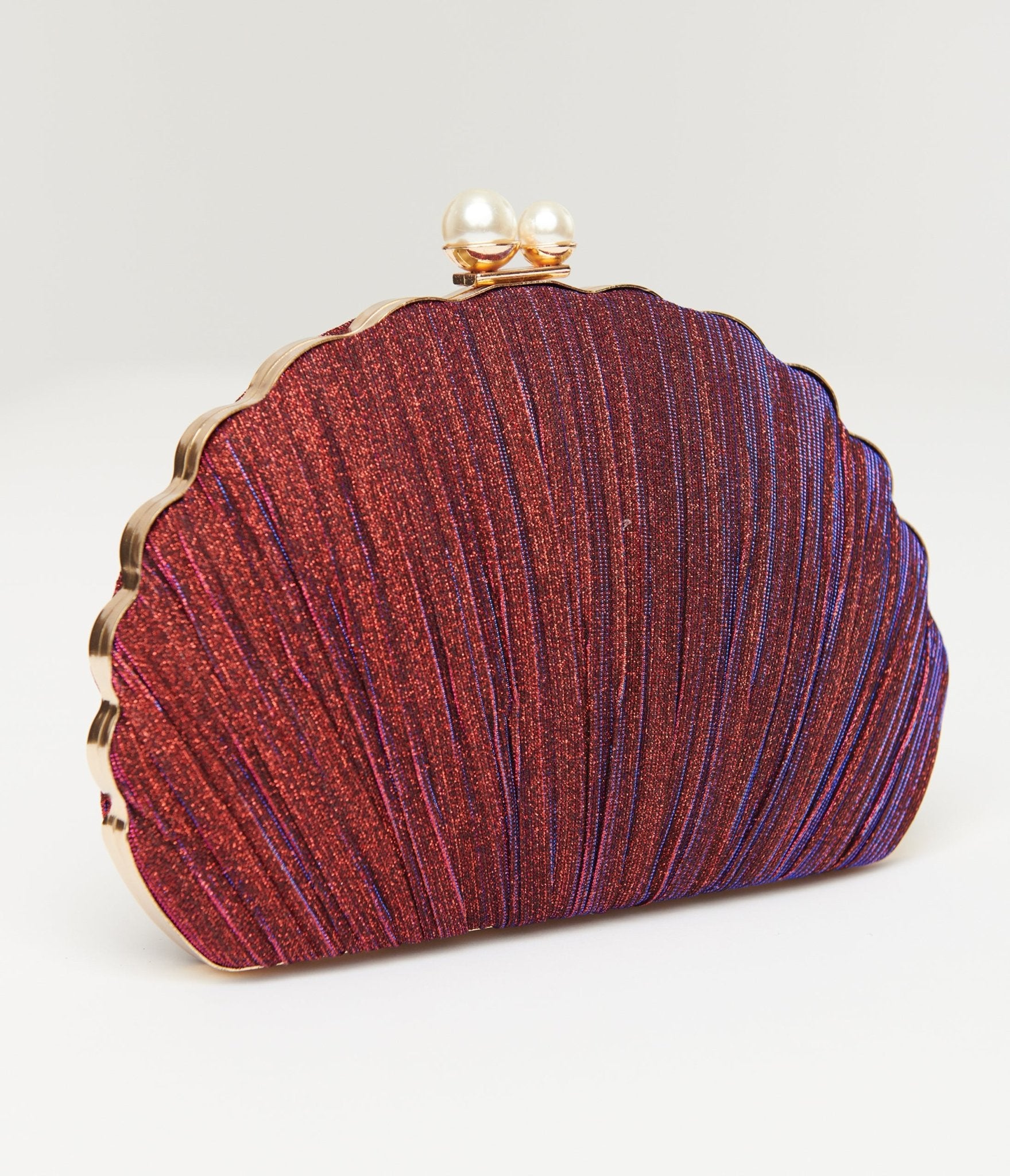 Vintage 1950s Iridescent Purple Sparkle Scallop Handbag - Retro Evening Clutch for Parties, Weddings & Special Occasions