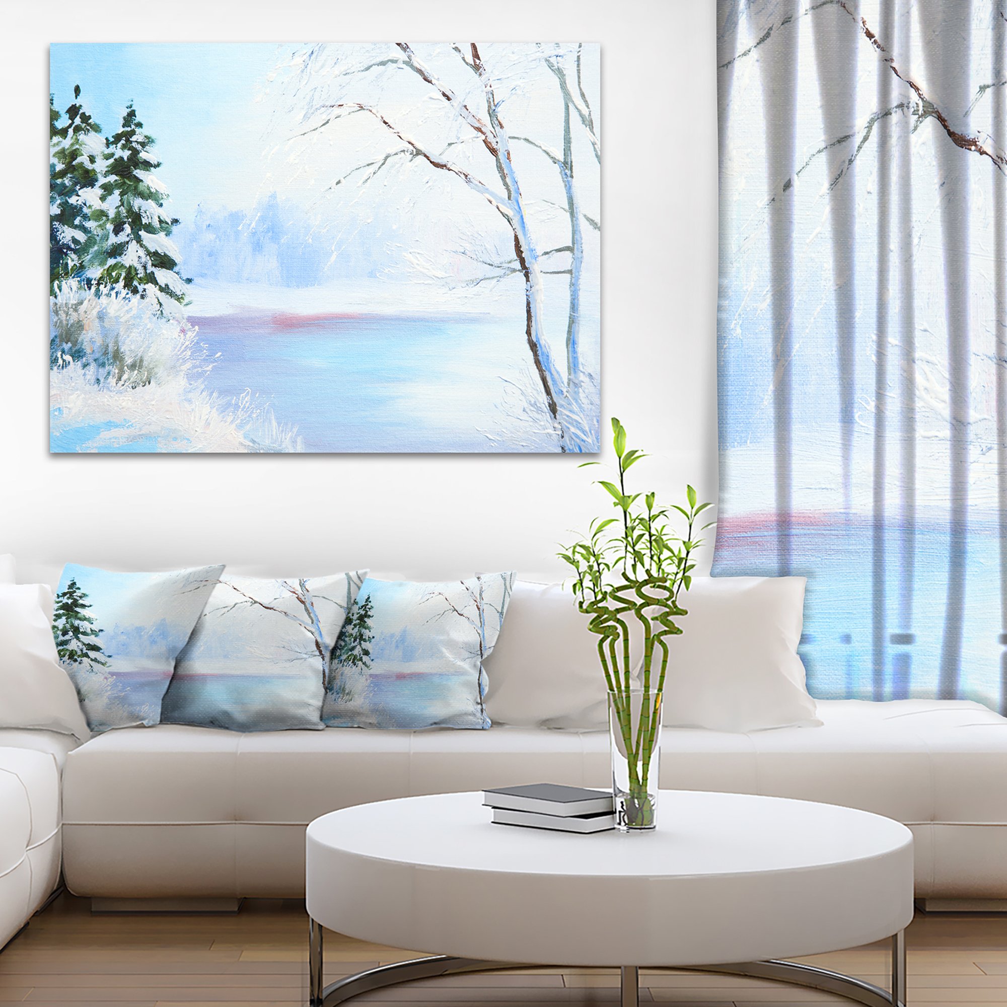 Frozen River Oil Painting - Handmade Landscape Canvas Art Print for Home & Office Wall Decor