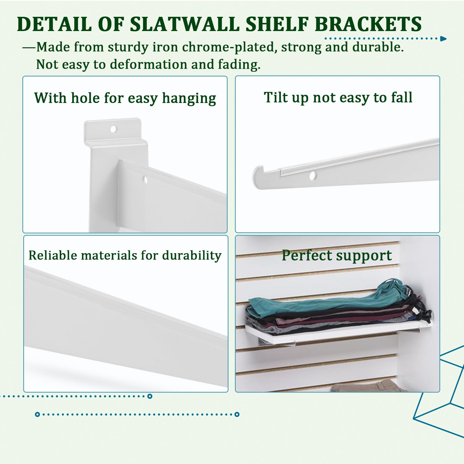 10-Pack Heavy Duty 6-Inch Slatwall Shelf Brackets - Metal Slatwall Accessories with Lip for Shelving Displays in Home & Commercial Use - Perfect for Retail Stores, Garages & Closet Organizers