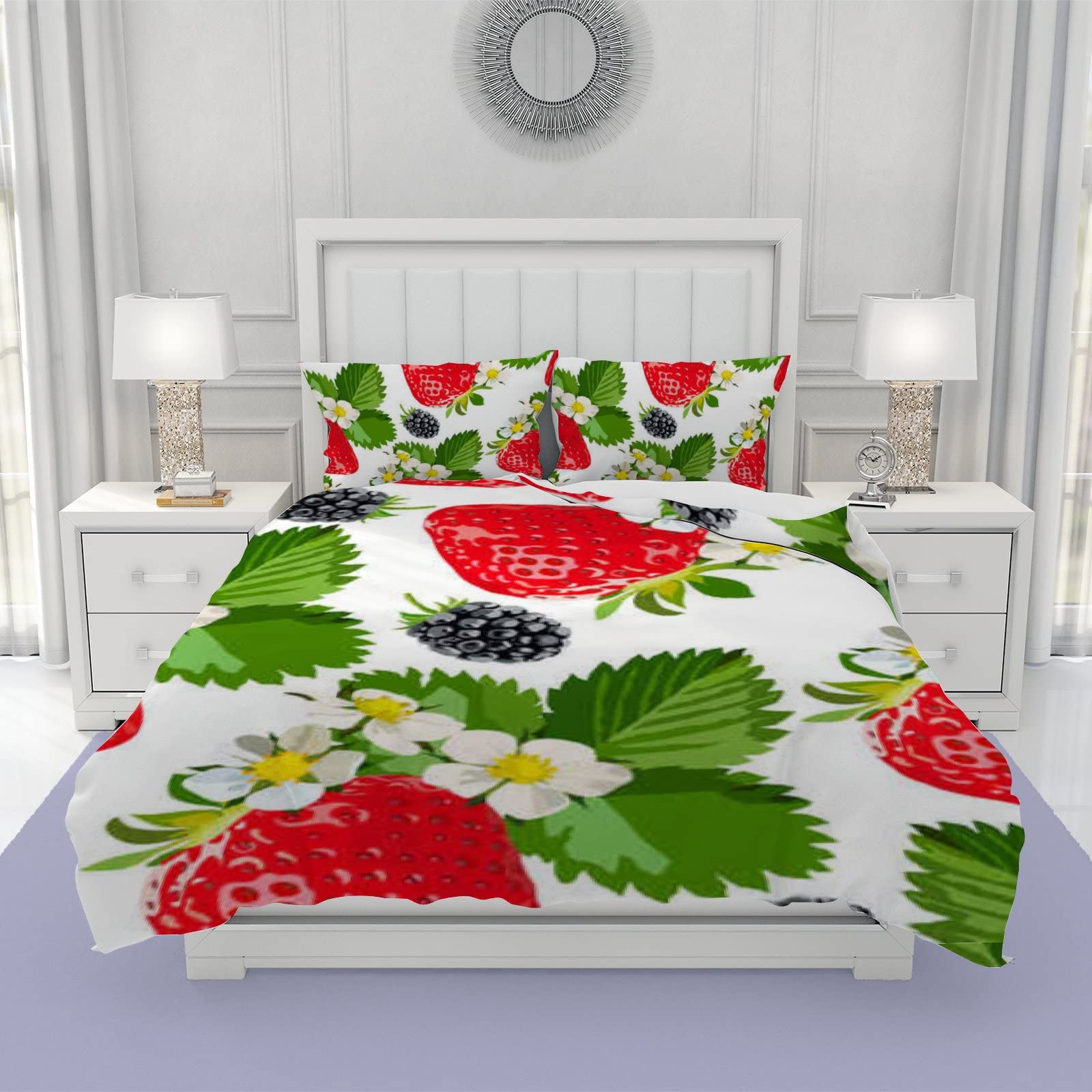 Vantaso Strawberry Duvet Cover Set King 3-Piece for Cozy Bedroom