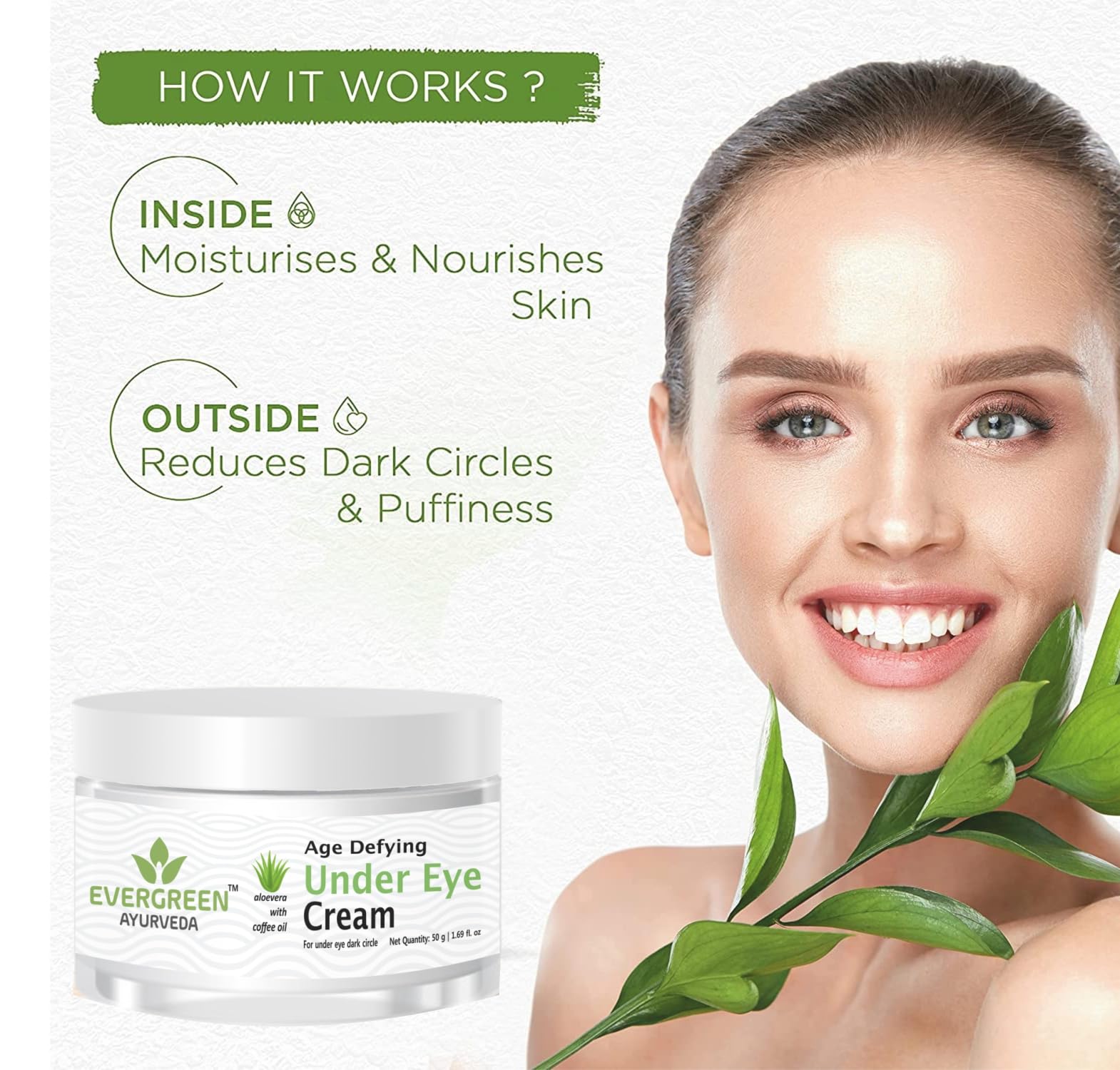 Soundarya Herbs Anti-Aging Under Eye Cream with Aloe Vera & Coffee Oil - Dark Circle Treatment for Puffy Eyes - 50g | Reduce Wrinkles & Brighten Skin | Perfect for Night Care & Daily Use