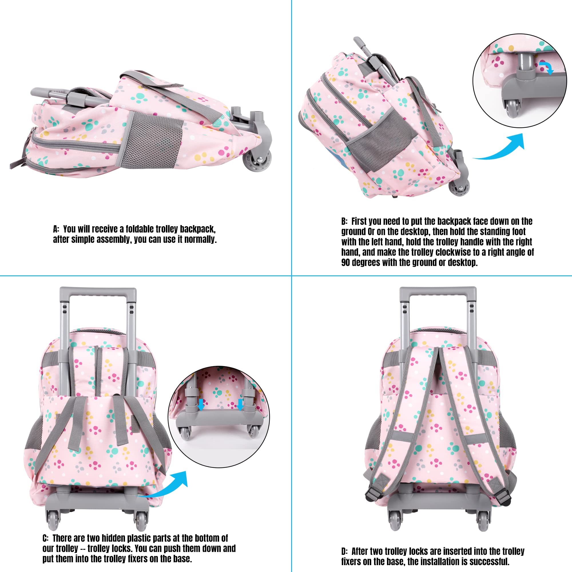 Seastig 18in Rolling Backpack for Kids - Wheeled School Backpack with Double Handle & Wheels - Perfect for School, Travel, and Daily Commute