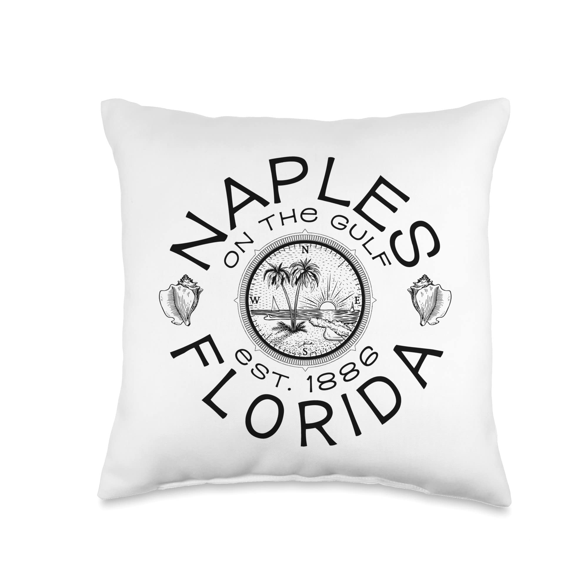 Florida Naples Compass Rose Beach Throw Pillow - Coastal Decor for Living Room, Bedroom & Porch
