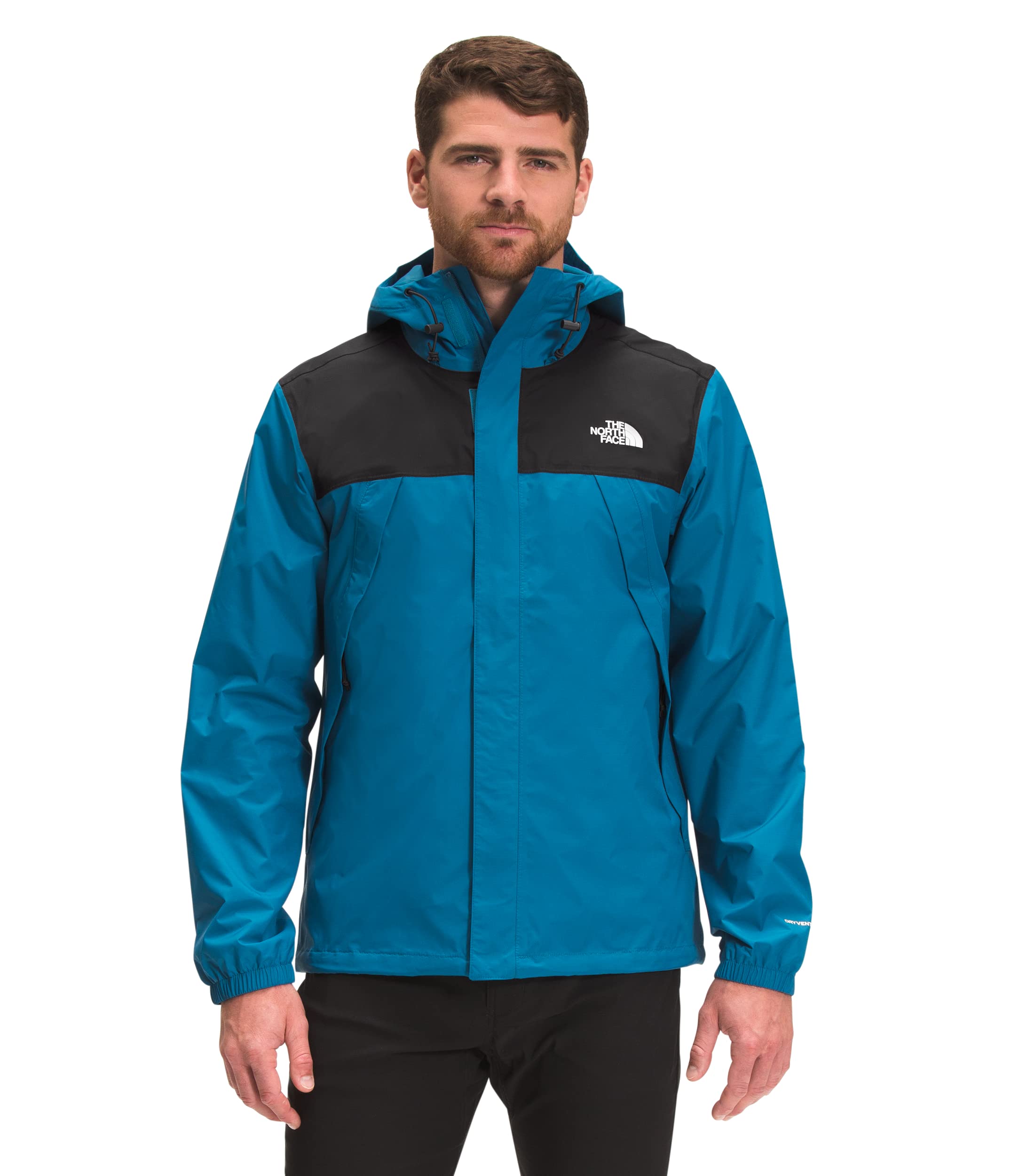 The North Face Men's Antora Jacket - Waterproof Hiking & Outdoor Windbreaker (Black/Banff Blue, Large) for Camping, Trekking & Winter Adventures