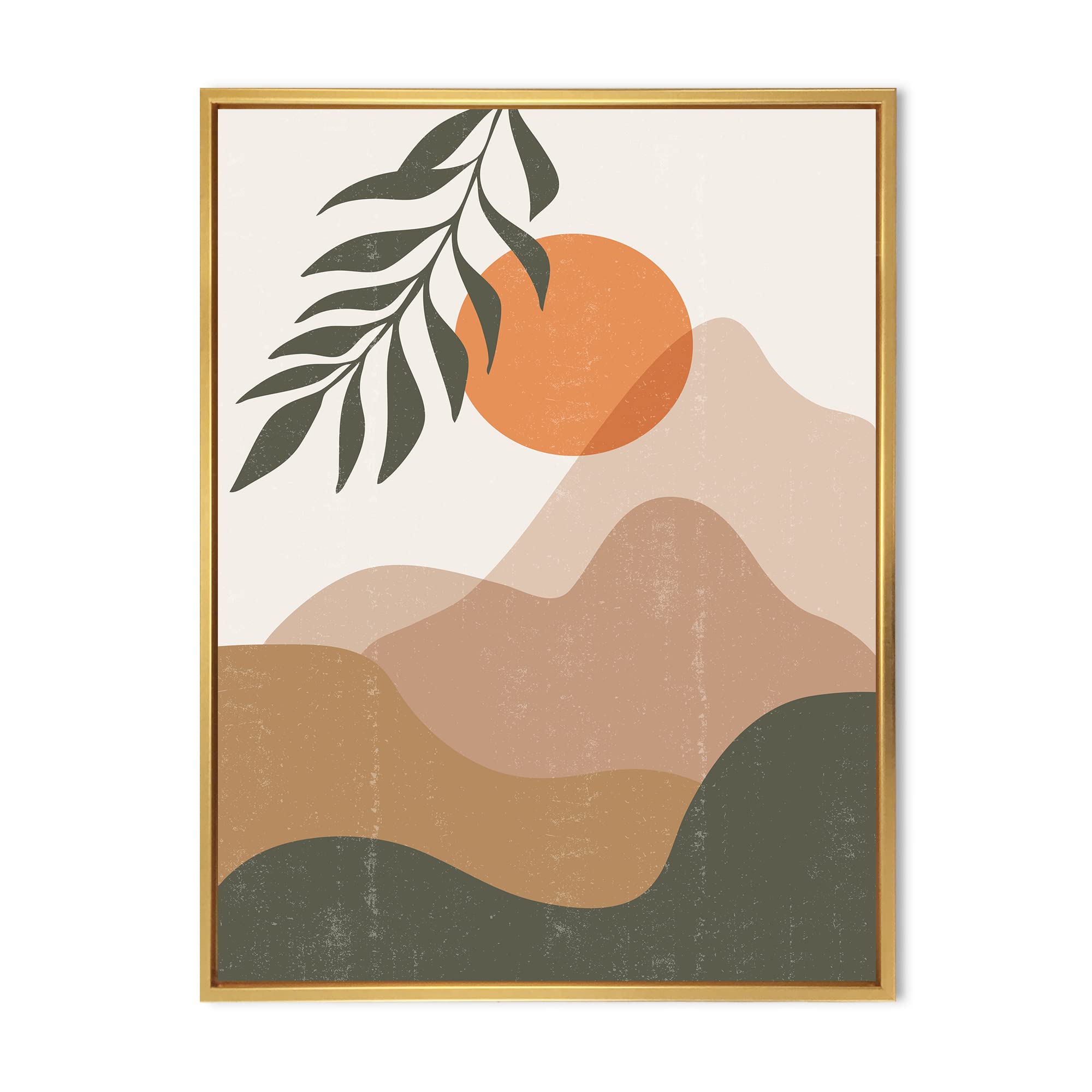Abstract Red Moon in Earth Toned Mountains Framed Canvas Wall Art - Modern Home Decor for Living Room, Bedroom & Office
