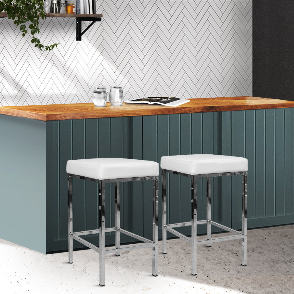2-Pack White Metal Bar Stools with Leather Padded Seats - Perfect for Kitchen Islands, Breakfast Nooks & Home Bars