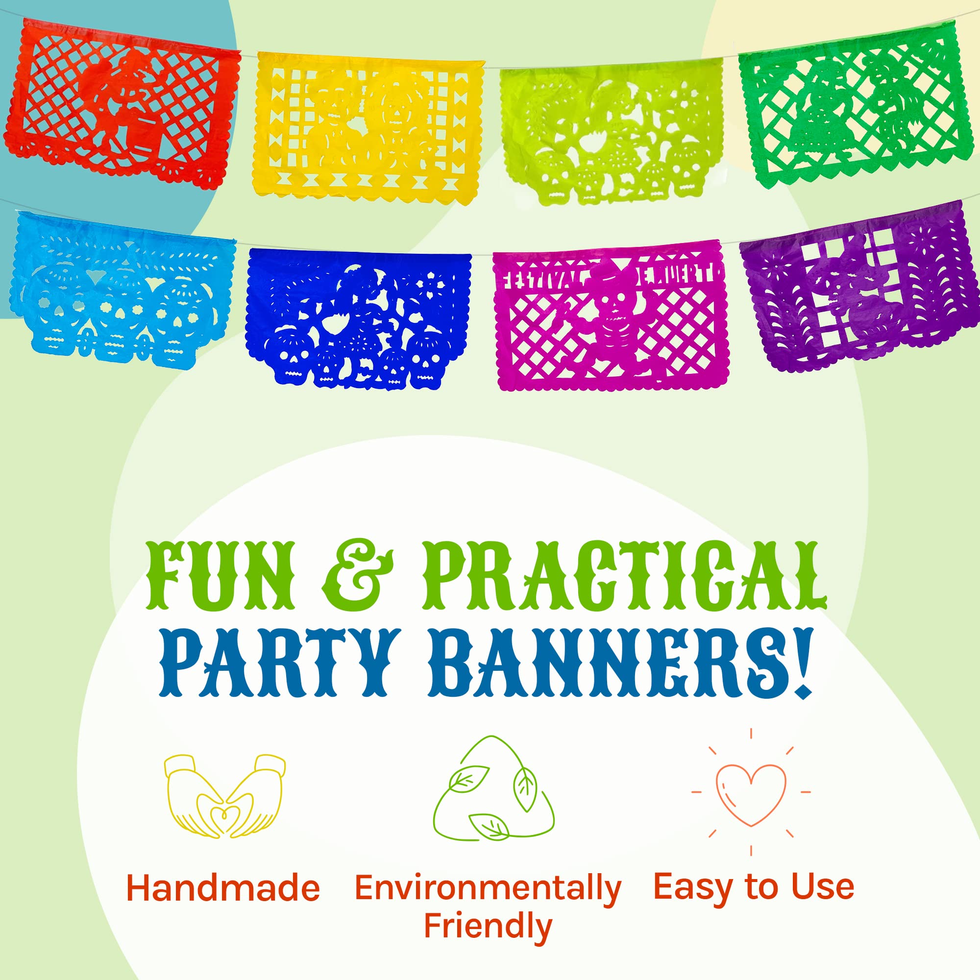 Day of the Dead Party Decorations - Dia de Los Muertos Papel Picado Tissue Paper Banner Set (12.5 Ft x 4, 50 Ft Total) for Halloween, Mexican Fiesta & Home Decor - Perfect for Altars, Parties & Cultural Celebrations