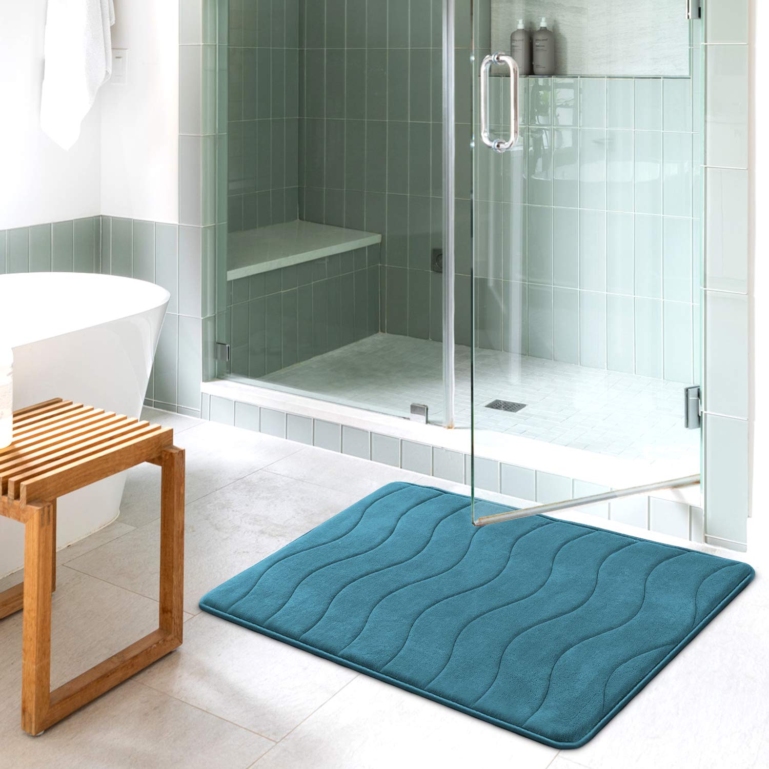 Premium Flamingo Print Memory Foam Bath Mat - Super Absorbent Non-Slip Quick Dry Shower Rug for Bathroom (24x36 Inches, Dark Teal) - Soft & Comfortable Floor Mat for Kids & Adults - Perfect for Bathroom, Shower, Spa & Poolside Use
