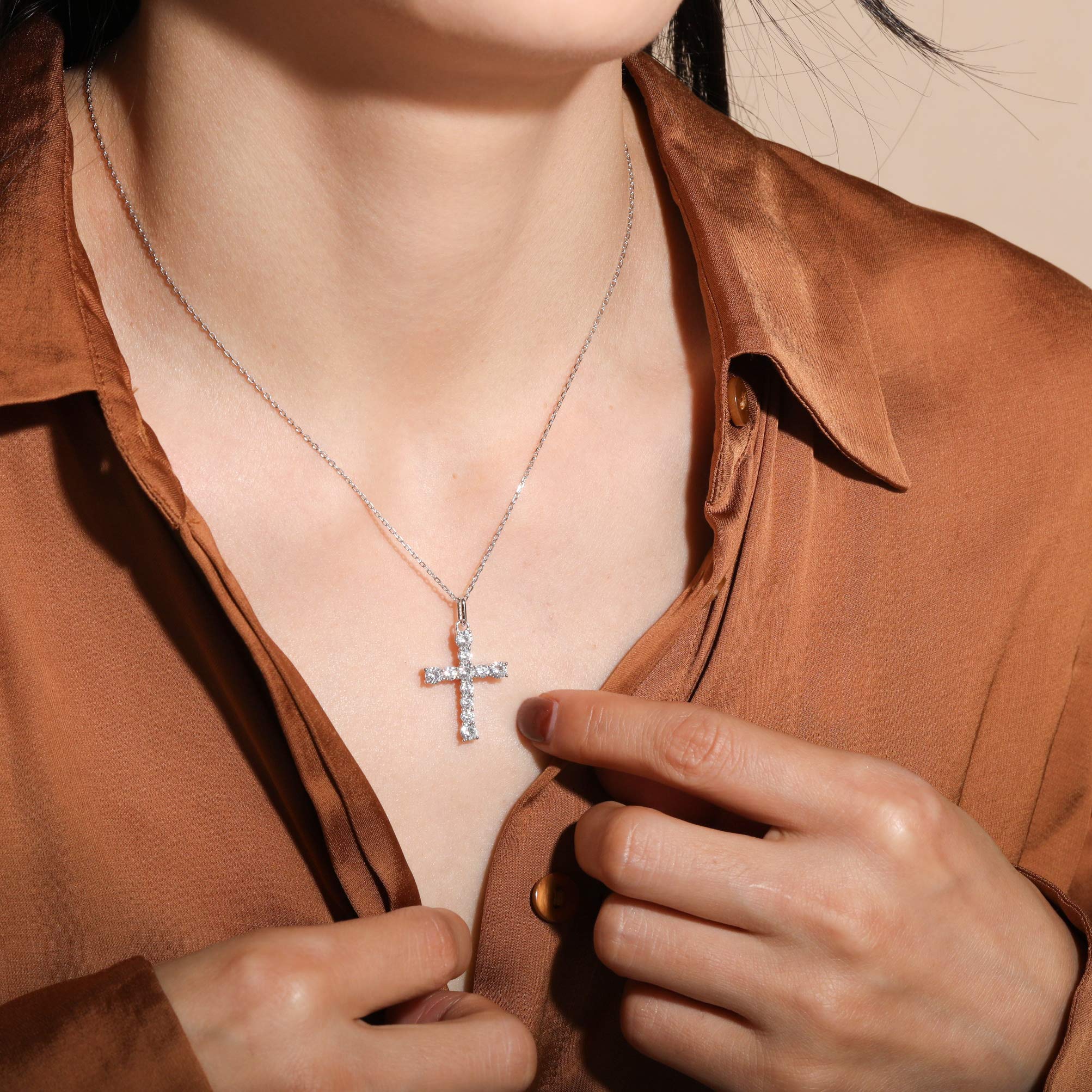 S.Leaf Cross Necklace for Women - 14K Gold Plated Diamond Cross Pendant Necklace, Sterling Silver Religious Jewelry Gift for Birthday, Anniversary, Baptism & Everyday Wear