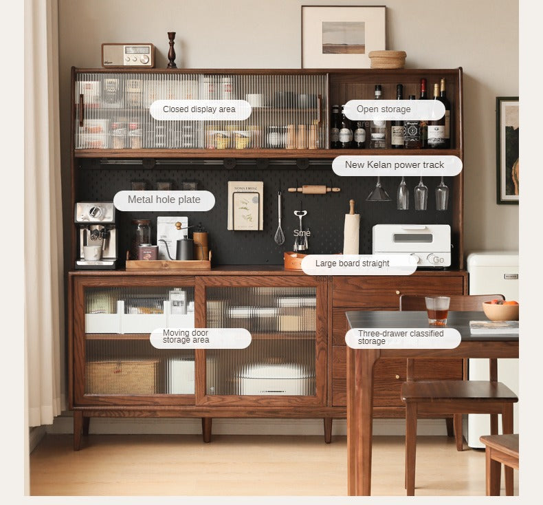 Solid Oak Wood Sideboard Buffet Cabinet - Rustic Farmhouse Dining Room Storage for Dishes, Linens & Entertaining Essentials