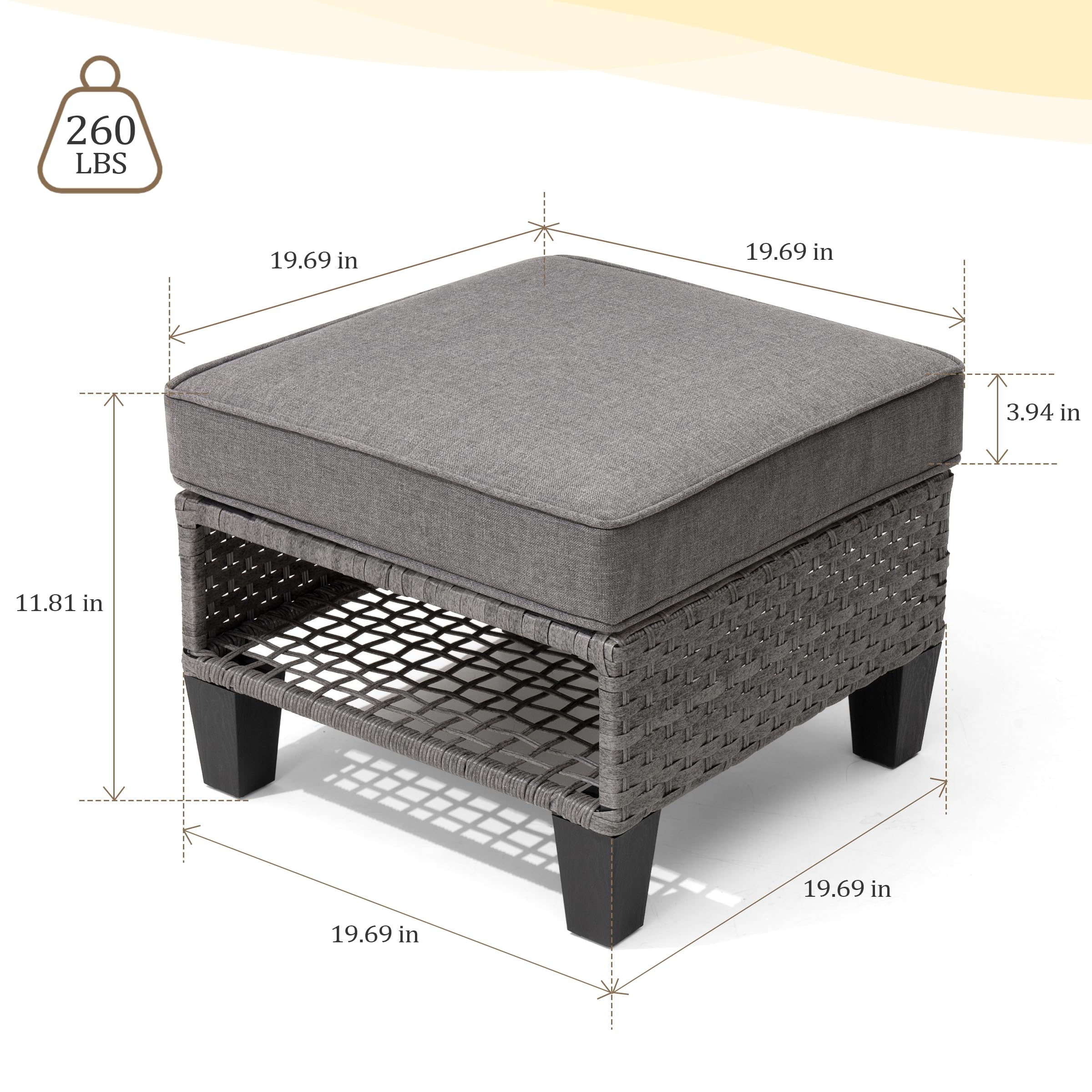 2-Piece Outdoor Patio Wicker Ottoman Set with Removable Cushions - Indoor Rattan Footrest Seat for Living Room, Bedroom, Balcony, Backyard & Garden - Perfect for Relaxing and Decorating Your Home