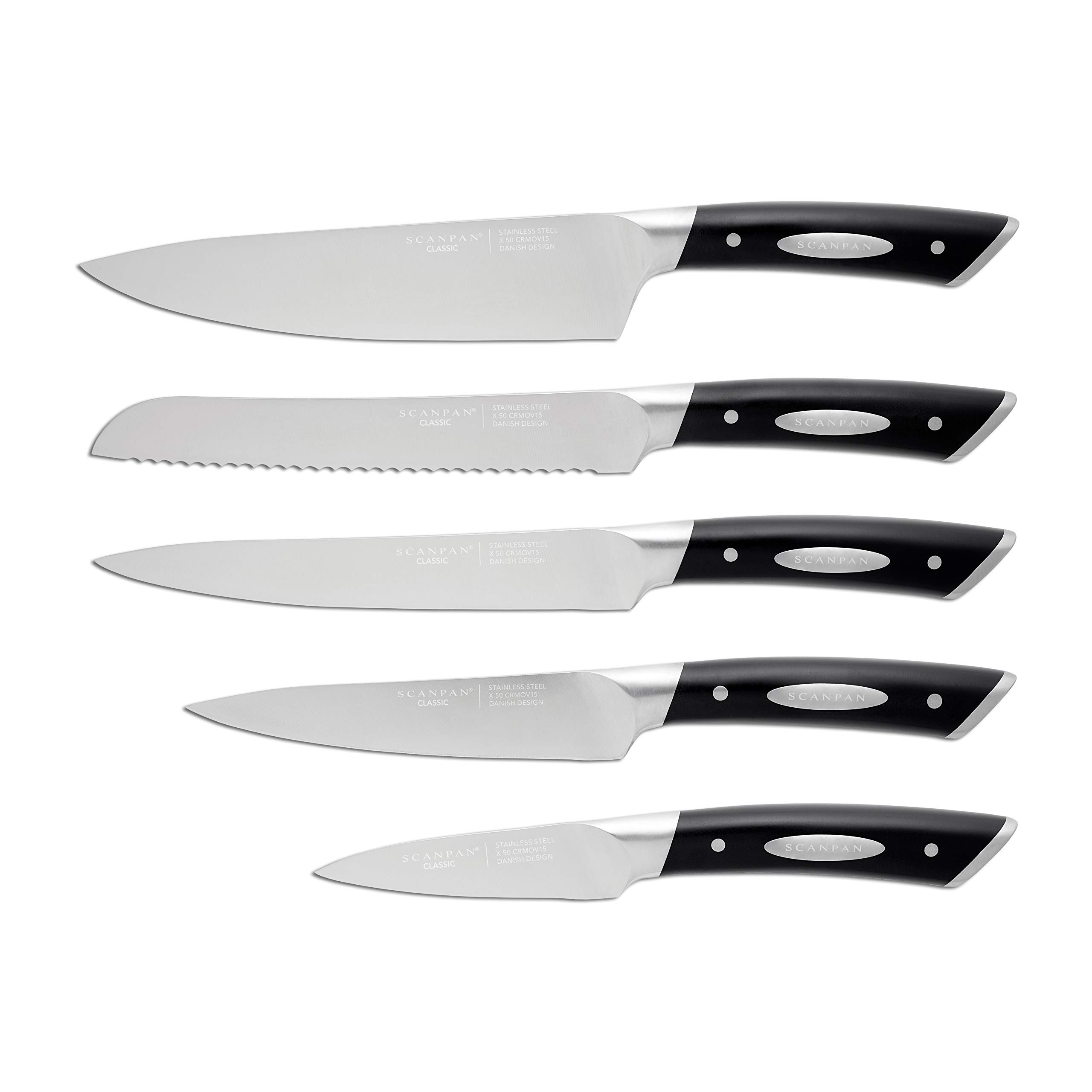 Scanpan 6-Piece Classic Block Cutlery Set with Bamboo Stand - High-Quality Kitchen Knives for Professional Chefs & Home Cooking | Perfect for Meat Cutting, Vegetable Chopping & Food Preparation