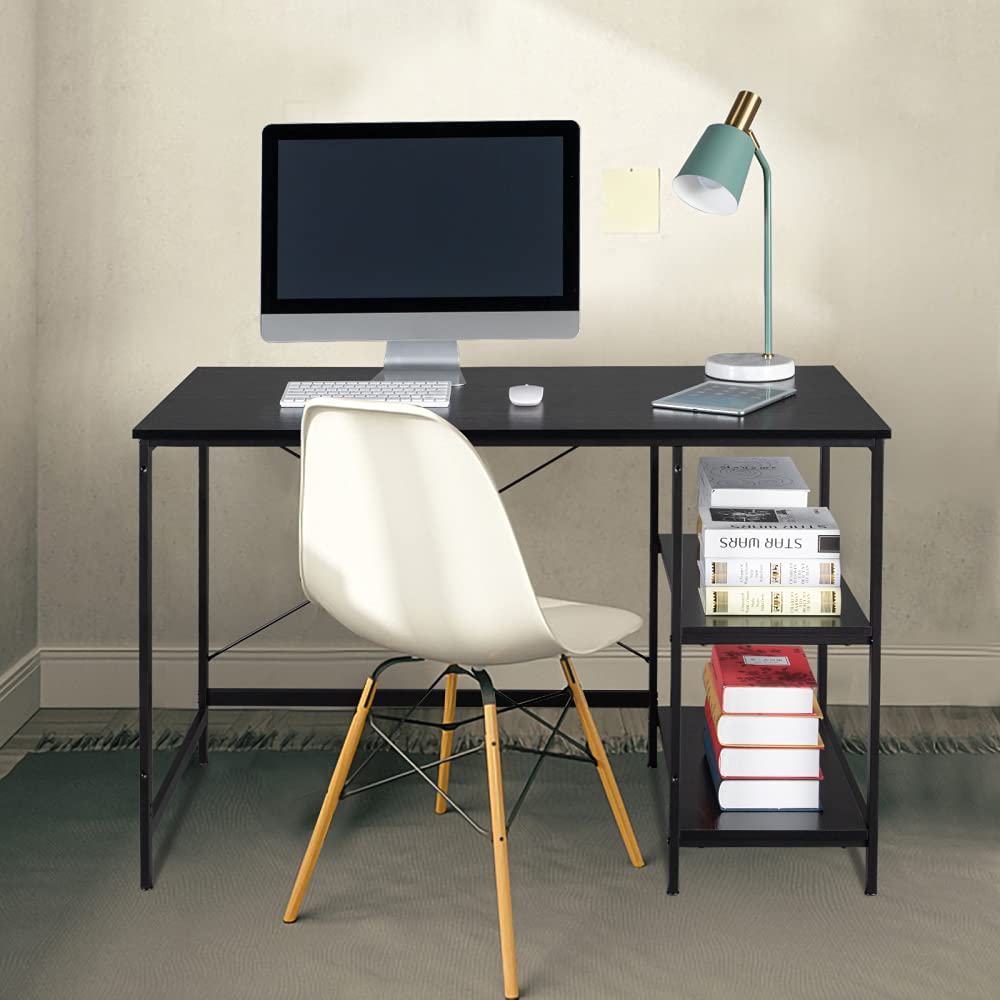 MengK 120x60x75cm 3-Tier Black Willow Wood Computer Desk with Baking Varnish Finish - Durable MDF Workstation for Home Office, Gaming & Industrial Use