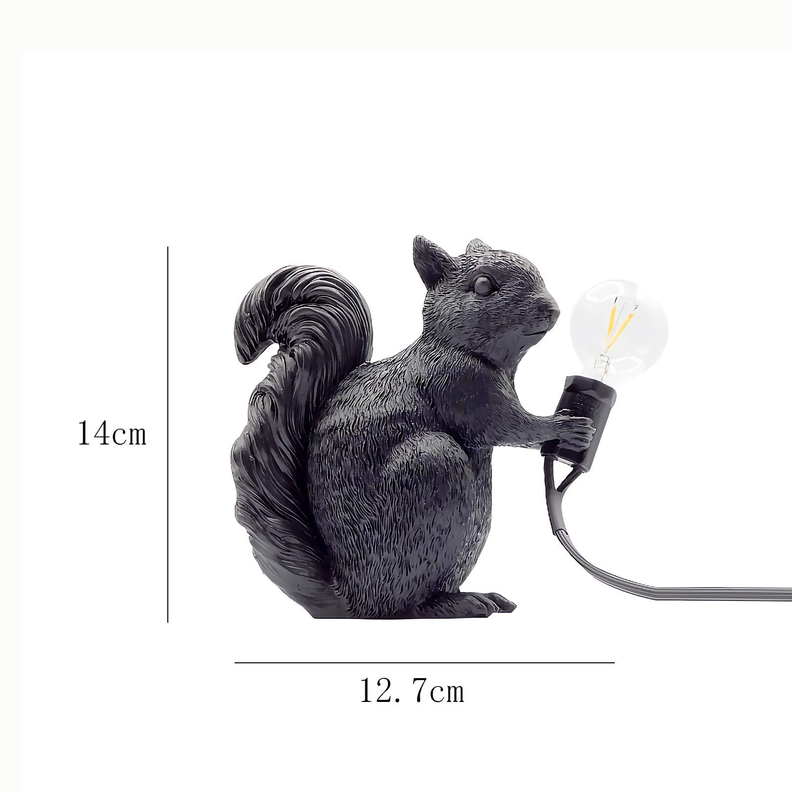 Resin Squirrel Desk Lamp - Portable Night Light for Kids, Children's Room, Bedroom, Dorm & Study | Perfect Gift for Home, Office & Nursery Decor (Black)