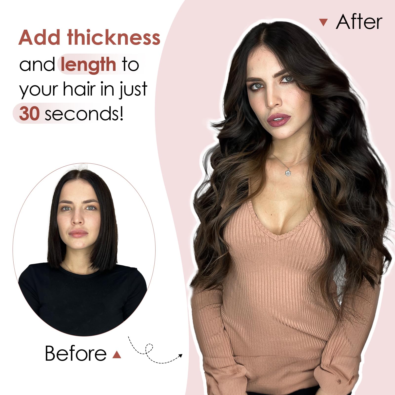 Benehair One Piece Clip in Hair Extensions - 100% Real Human Hair, 3/4 Full Head V-Shaped Weft with 5 Clips (22