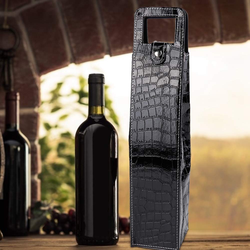 Premium PU Leather Insulated Wine Tote Bag - Reusable Single Bottle Carrier for Champagne, Beer & Wine Gifts (Black) | Perfect for Picnics, Parties & Travel