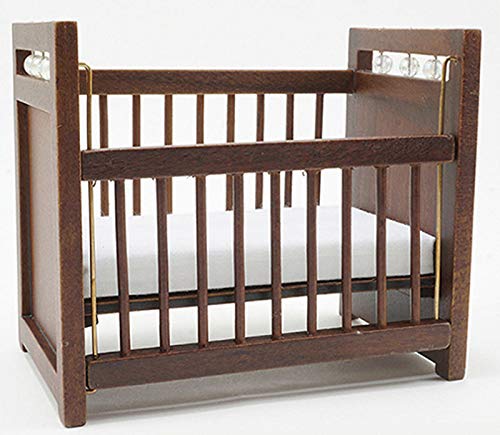Miniature Walnut Crib - Dollhouse Furniture for DIY Crafts