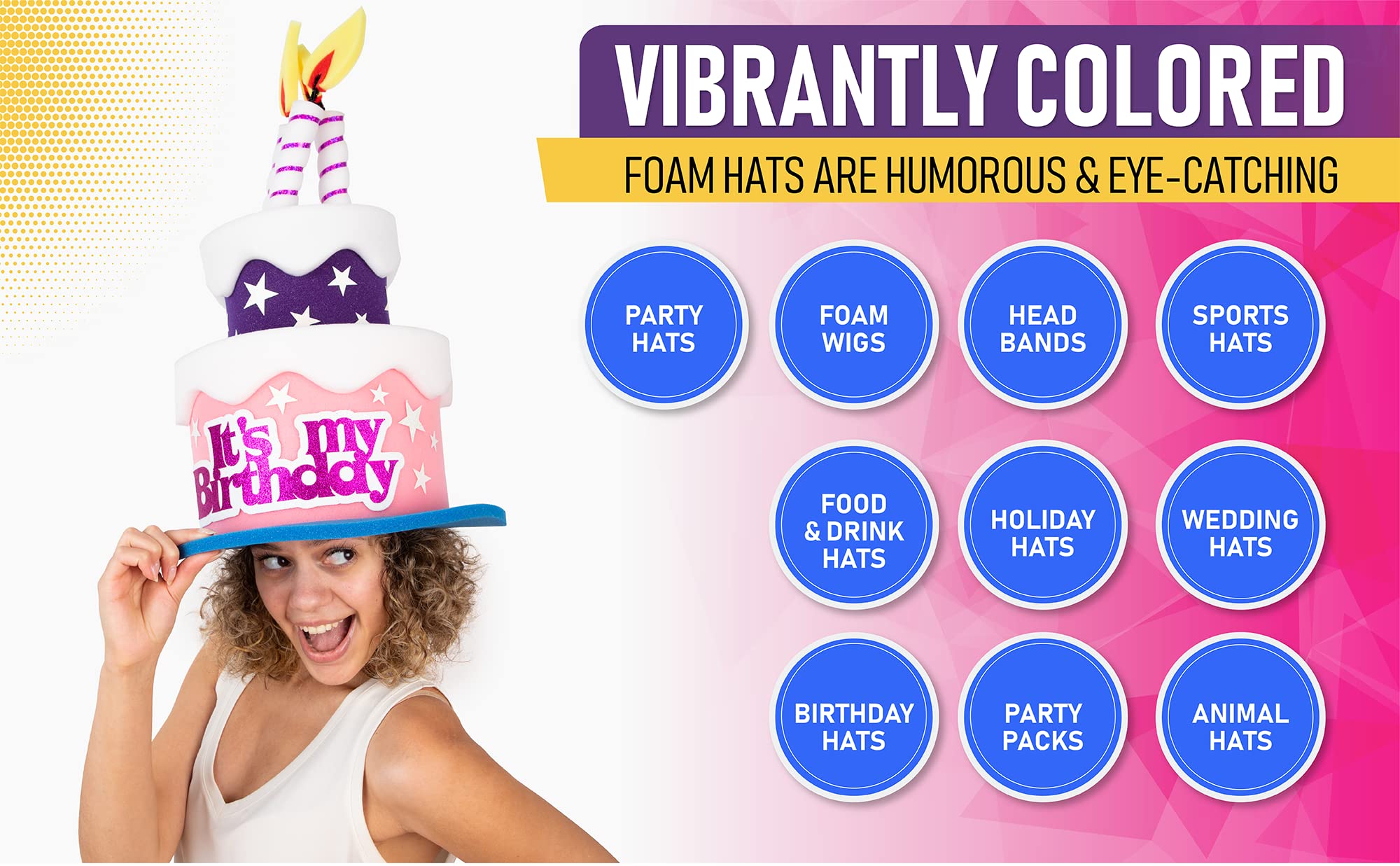 Funny Silly Foam Party Hats for Men & Women - Unisex Adult Birthday Cake Hat for Crazy Hat Day, Fancy Dress & Birthday Parties - Perfect for Costume Parties, Themed Events & Celebrations