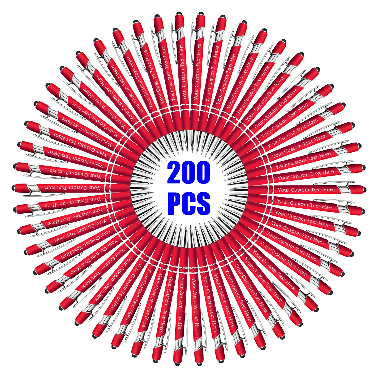 200 Pcs Personalized Custom Pens Bulk - Free Engraving with Name/Message - Custom Ballpoint Pens & Stylus for Business, Office, Graduation - Unique Gifts for Men & Women - Christmas, Birthday, Corporate Events - Ideal for Promotions, Branding & Thank You Gifts (Red)