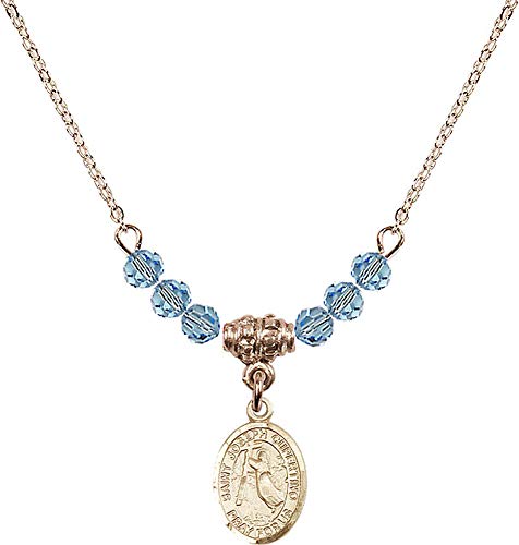 18K Gold Plated Hamilton Necklace with 4mm Aqua Birthstone Beads & St. Joseph of Cupertino Charm - March Birthstone Jewelry for Women, Patron Saint of Pilots & Air Force - Perfect Gift for Aviators, Graduation & Special Occasions