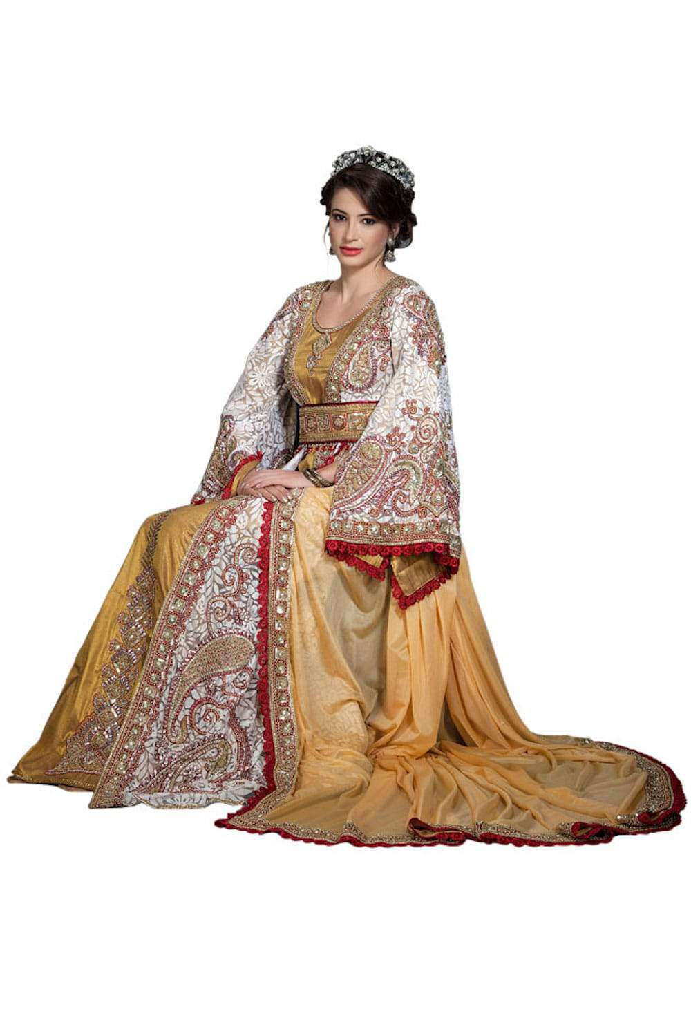 Exclusive Beige Moroccan Kaftan for Wedding with Bell Sleeves - Elegant Bridal Dress for Boho, Beach & Destination Weddings