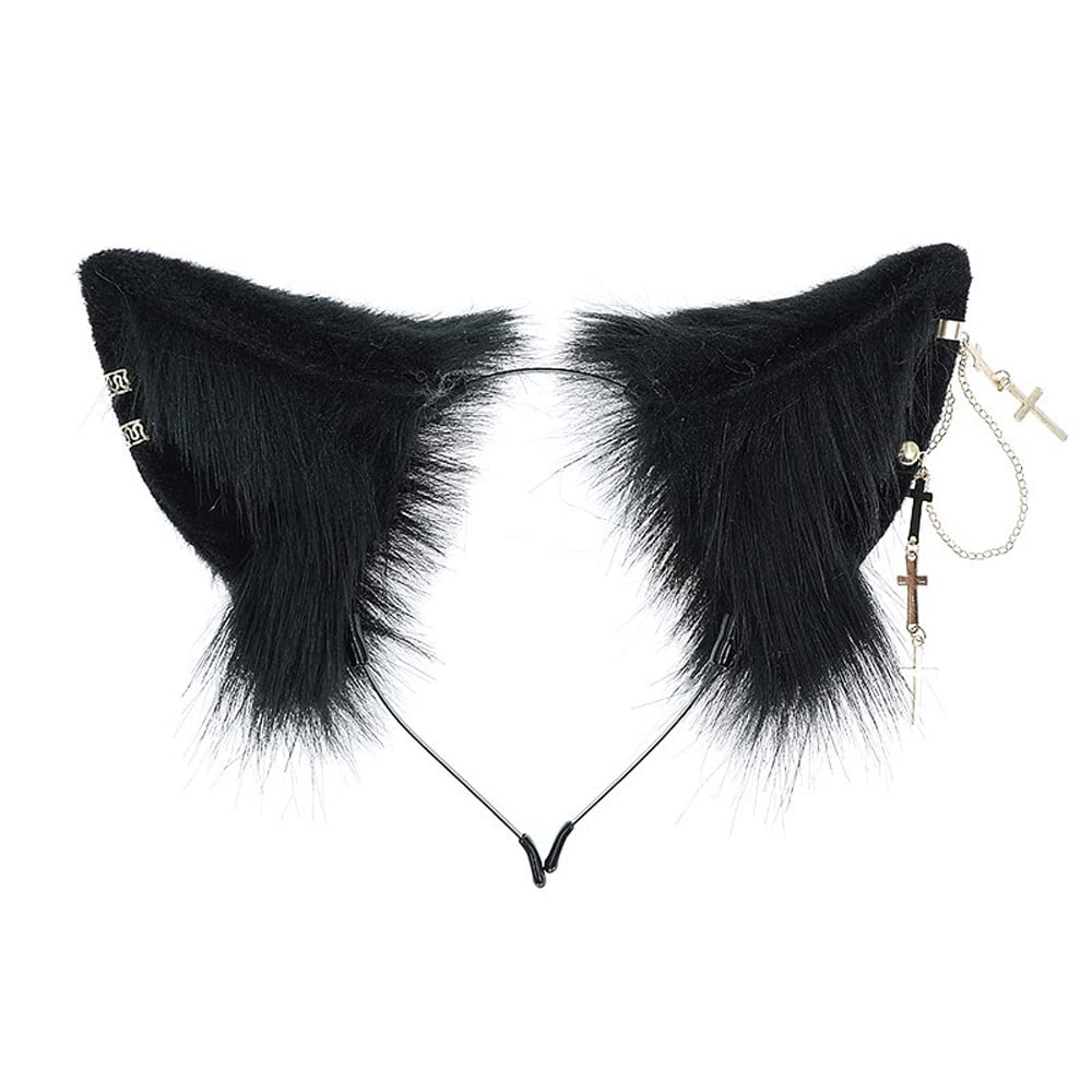 VIGVAN Punk Gothic Cross Cat Ears Headband - Cat Cosplay Accessories for Halloween, Costume Parties & Gothic Fashion