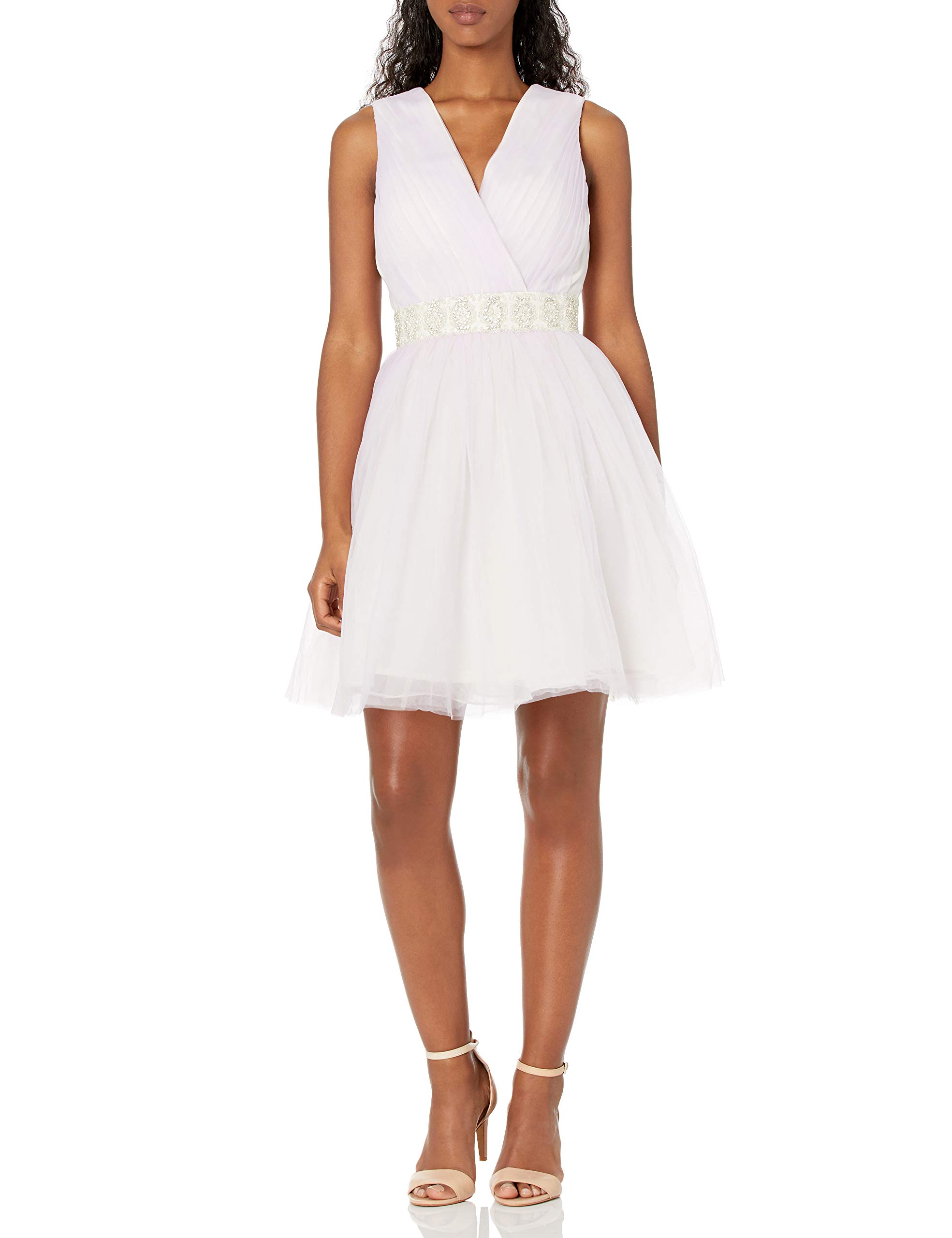 Elegant Women's Short Two-Tone Tulle Dress with Crystal Waistband - Perfect for Cocktail Parties, Weddings & Special Occasions