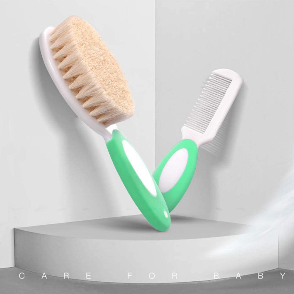 3-Piece Baby Hair Brush and Comb Set - Soft Goat Bristle Brush for Newborns & Toddlers, Cradle Cap Brush with Silicone Bath Brush & Plastic Comb - Gentle Hair Care for Infants, Kids (Perfect for Daily Grooming and Bath Time)