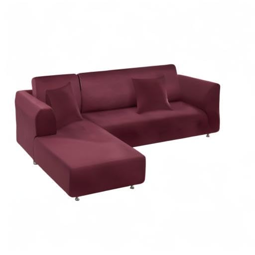 Stretchable L-Shaped Sectional Sofa Cover 2-Piece Set with Pillowcases - Soft Furniture Protector Slipcover for 3-Seater Couches (Burgundy) - Perfect for Living Room, Family Room & Home Theater Seating Protection