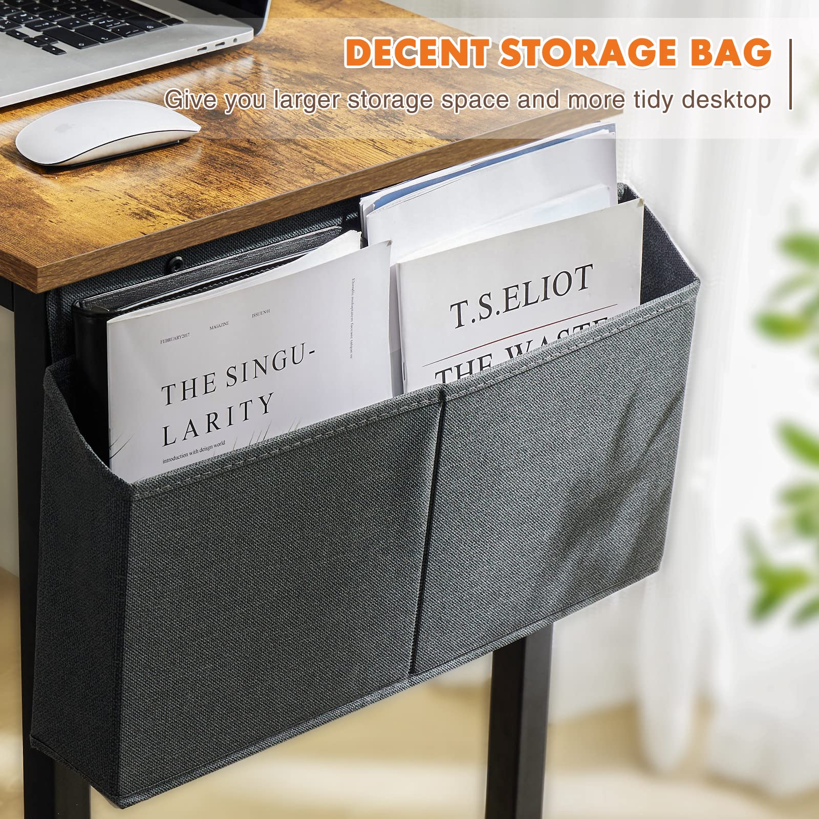 Compact 40 Inch Small Computer Desk for Home Office - Modern Simple Writing Desk with Storage Bag & Headphone Hook, Wooden Tabletop & Metal Frame - Perfect for Small Spaces, Bedroom Study, Remote Work & Online Classes