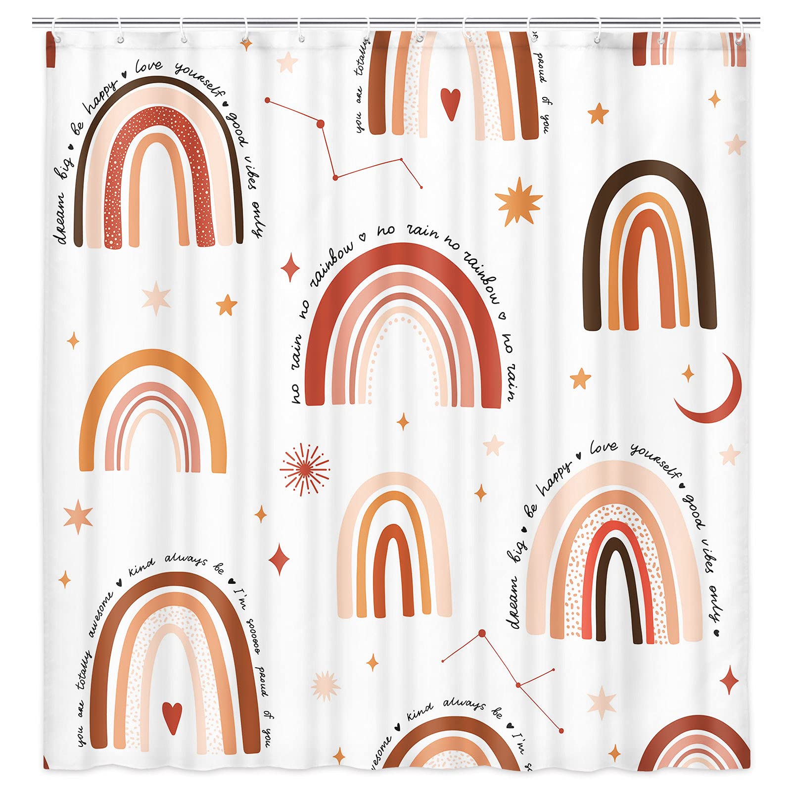 Boho Rainbow Shower Curtain - Colorful Abstract Sun & Moon Design, Waterproof Polyester Fabric with 12 Hooks for Bathroom Decor, Kids Room & Nursery - Mid Century Modern Bohemian Style (72x72 Inches) - Perfect for Teen Bedrooms, Classroom Decor & Boho Chic Bathroom Accessories