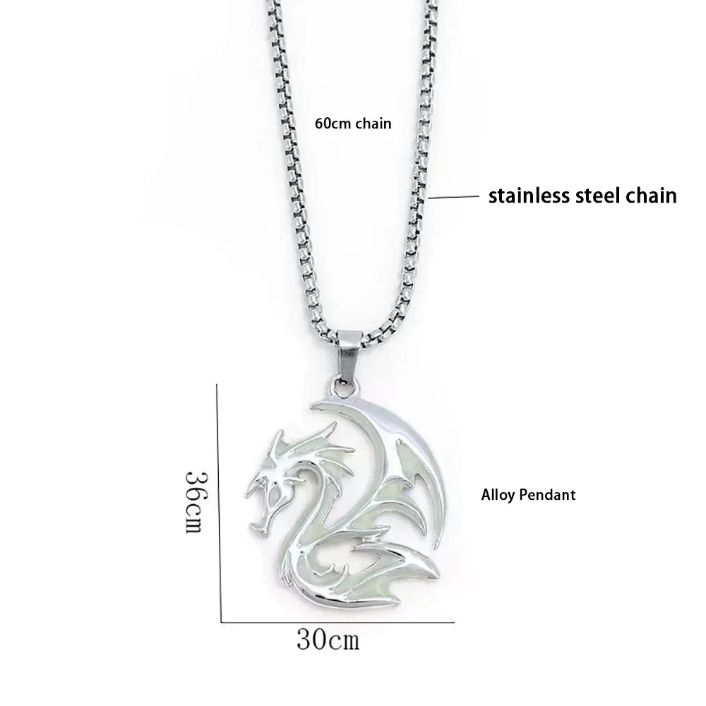 Luminous Alloy Dragon Pendant Necklace - Glow in the Dark Fantasy Jewelry for Cosplay, Gift Giving & Gothic Fashion Accessories