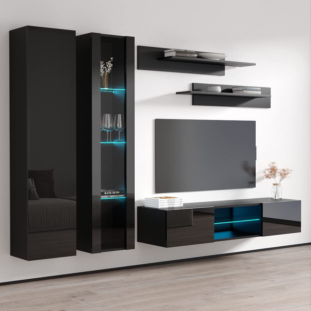 Modern Floating TV Stand with Storage & LED Lights - Wall-Mounted Entertainment Center for Bedroom & Living Room - A4 33