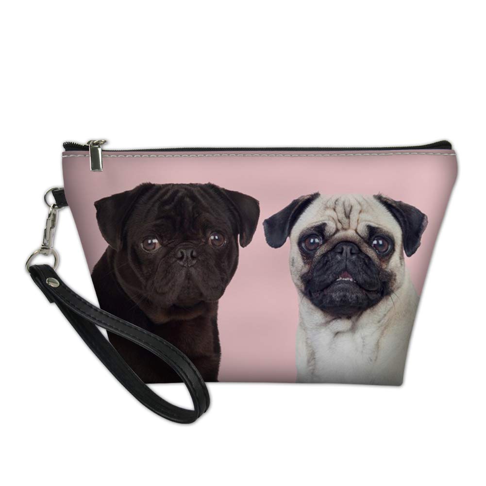 Upetstory Cute Pug Dog Cosmetic Bag - Travel Makeup Pouch & Toiletry Organizer for Women | PU Leather Pink Cosmetic Case | Perfect for Travel, Gym, and Daily Essentials Storage