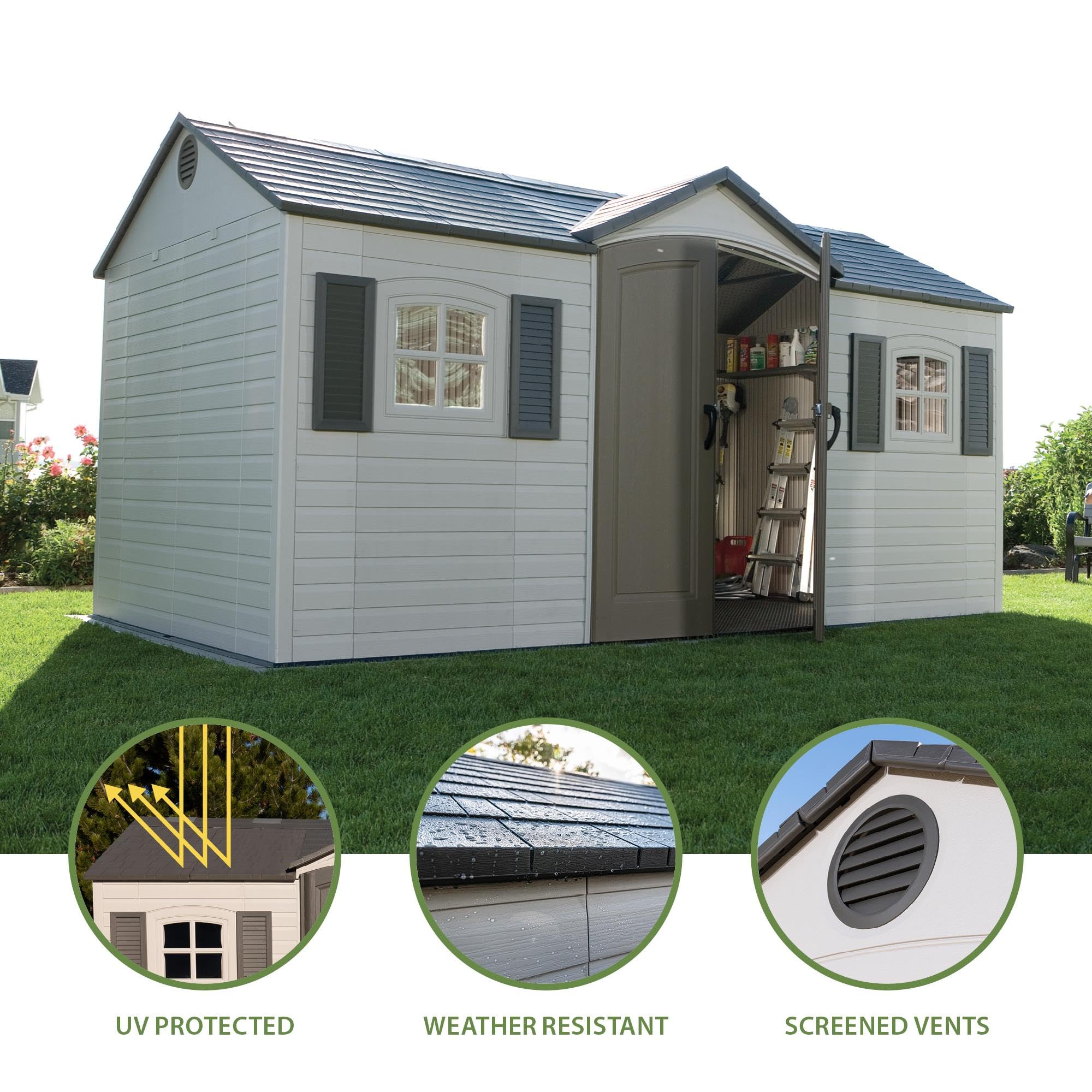 Lifetime 6446 8x15 Foot Outdoor Storage Shed in Desert Sand | Weather-Resistant Backyard & Garden Storage Solution for Tools, Equipment & Seasonal Items