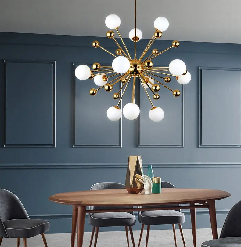 Serenity Gold Brass Sputnik Chandelier - Modern Mid-Century Lighting Fixture for Dining Room, Living Room & Bedroom Decor