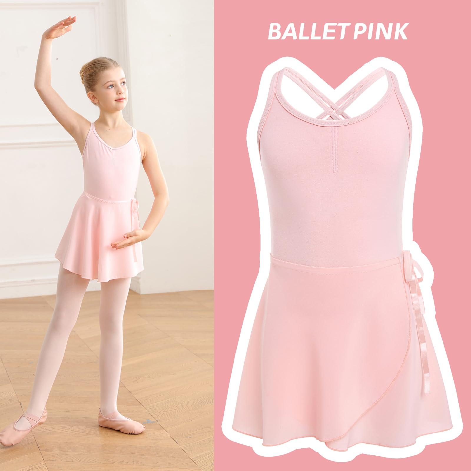 HiDance Girls Ballet Leotard with Skirt & Tights - Toddler Dance Dress Outfit Combo for Ballet Class, Recital, and Performance