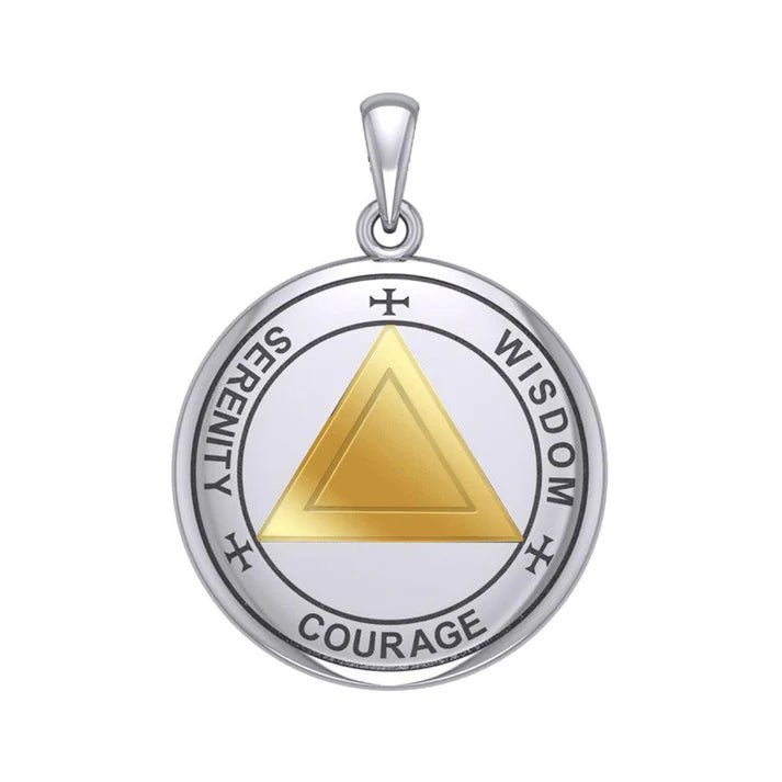 14K Gold Accent Sigil Seal of AA Recovery Silver Necklace with Chain - Spiritual Healing Jewelry for Meditation & Recovery Support