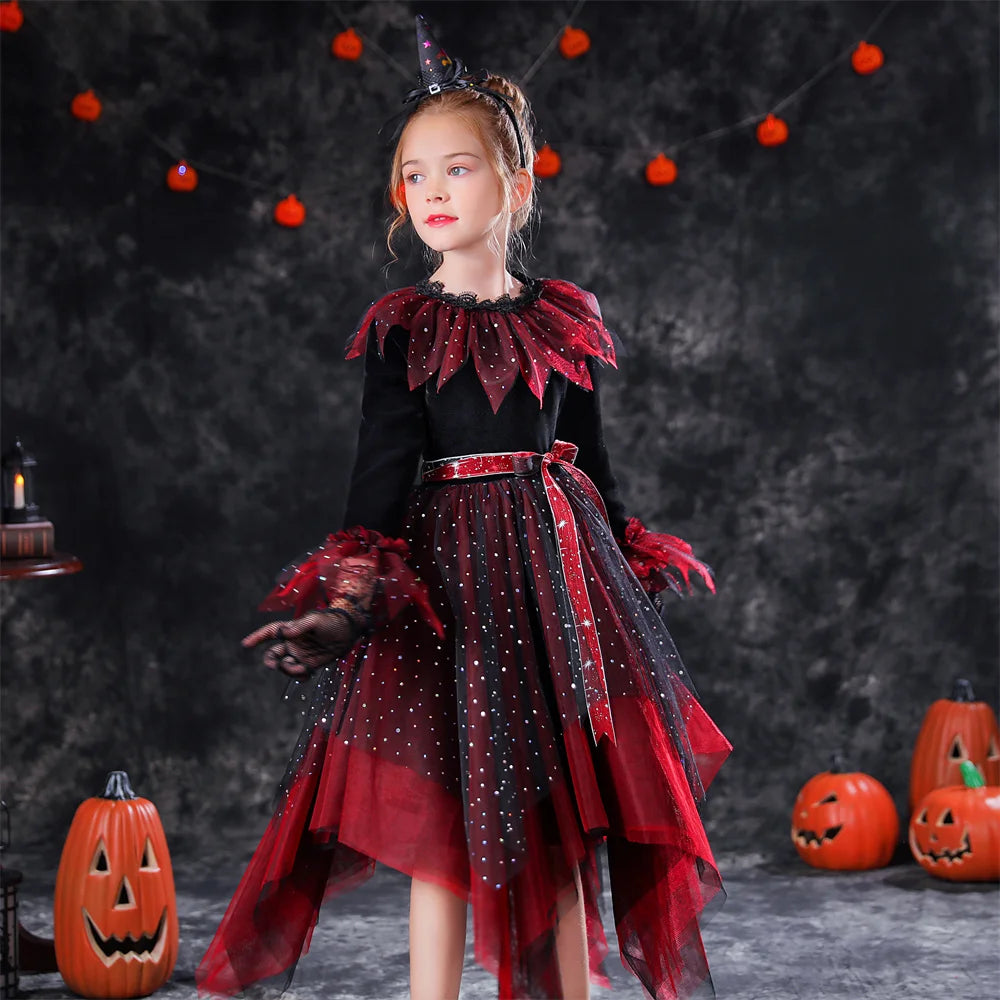 Baby Girls Halloween Witch Vampire Princess Costume Dress for Kids - Cute Toddler Halloween Outfit for Trick or Treating, Dress Up & Photo Shoots