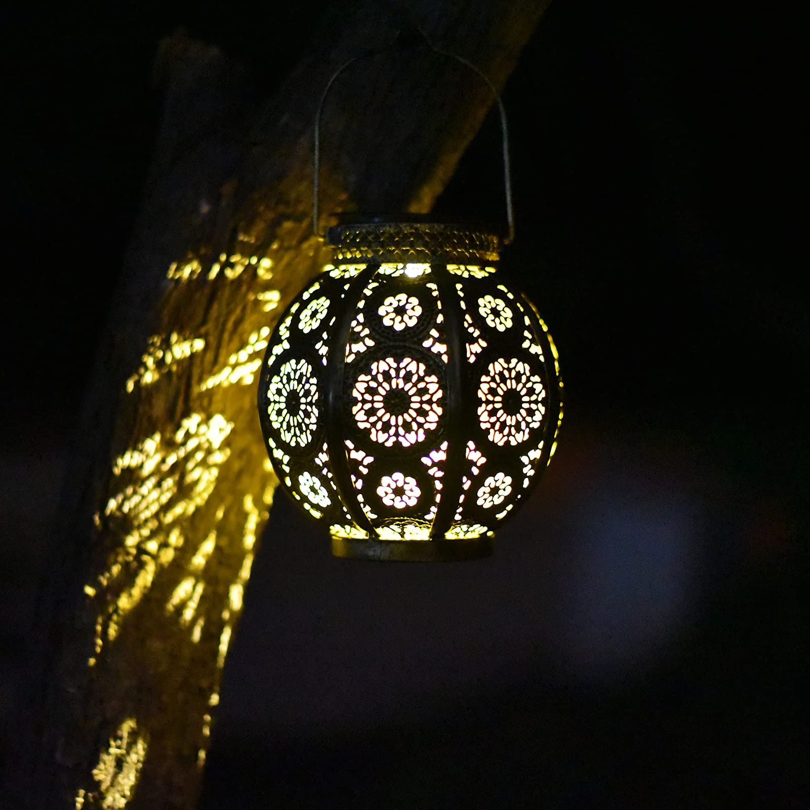Bohemian Moroccan Solar Lanterns Set of 2 - Waterproof Outdoor Solar Lights for Garden, Yard, Pathway, Patio & Table Decor (Bronze) | Perfect for Evening Ambiance & Landscape Lighting